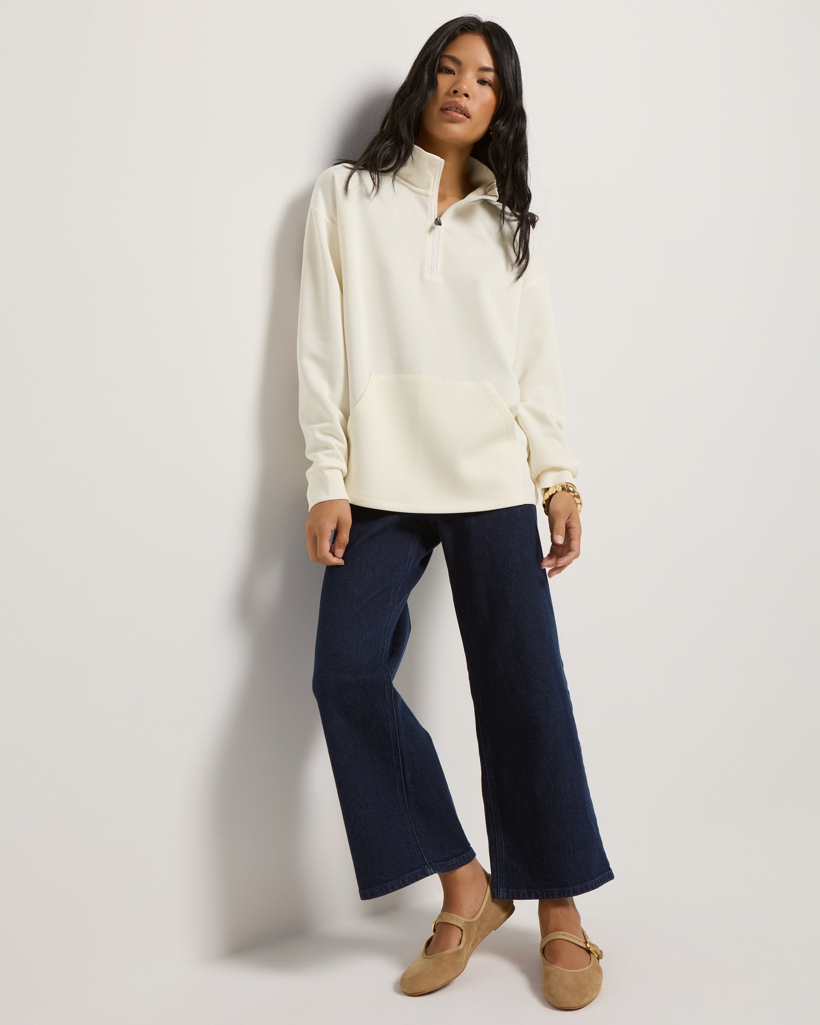 Heather Cream $|& SEAS Seashores Quarter Zip Sweatshirt - UGC On Fig