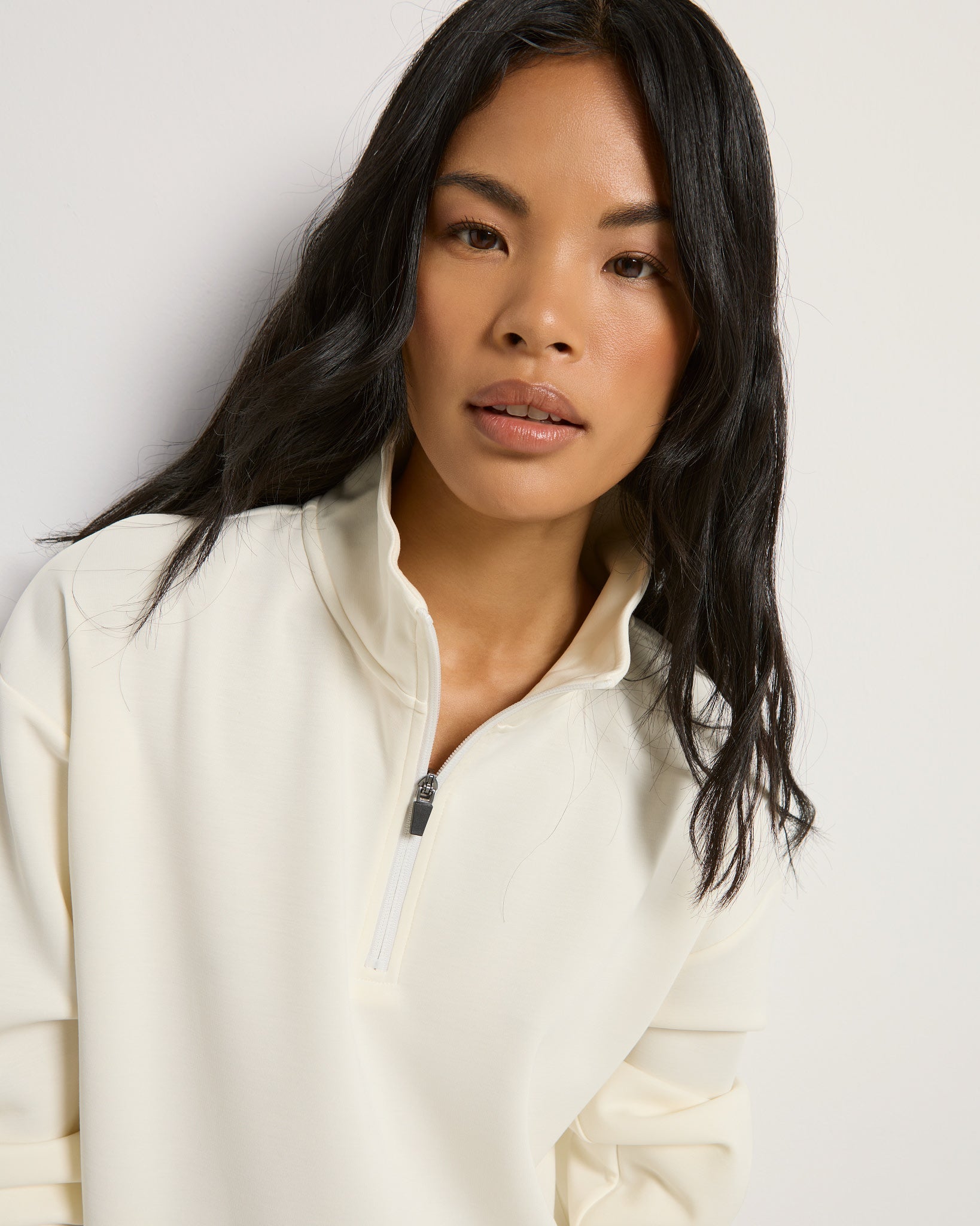 Heather Cream $|& SEAS Seashores Quarter Zip Sweatshirt - SOF Full Front