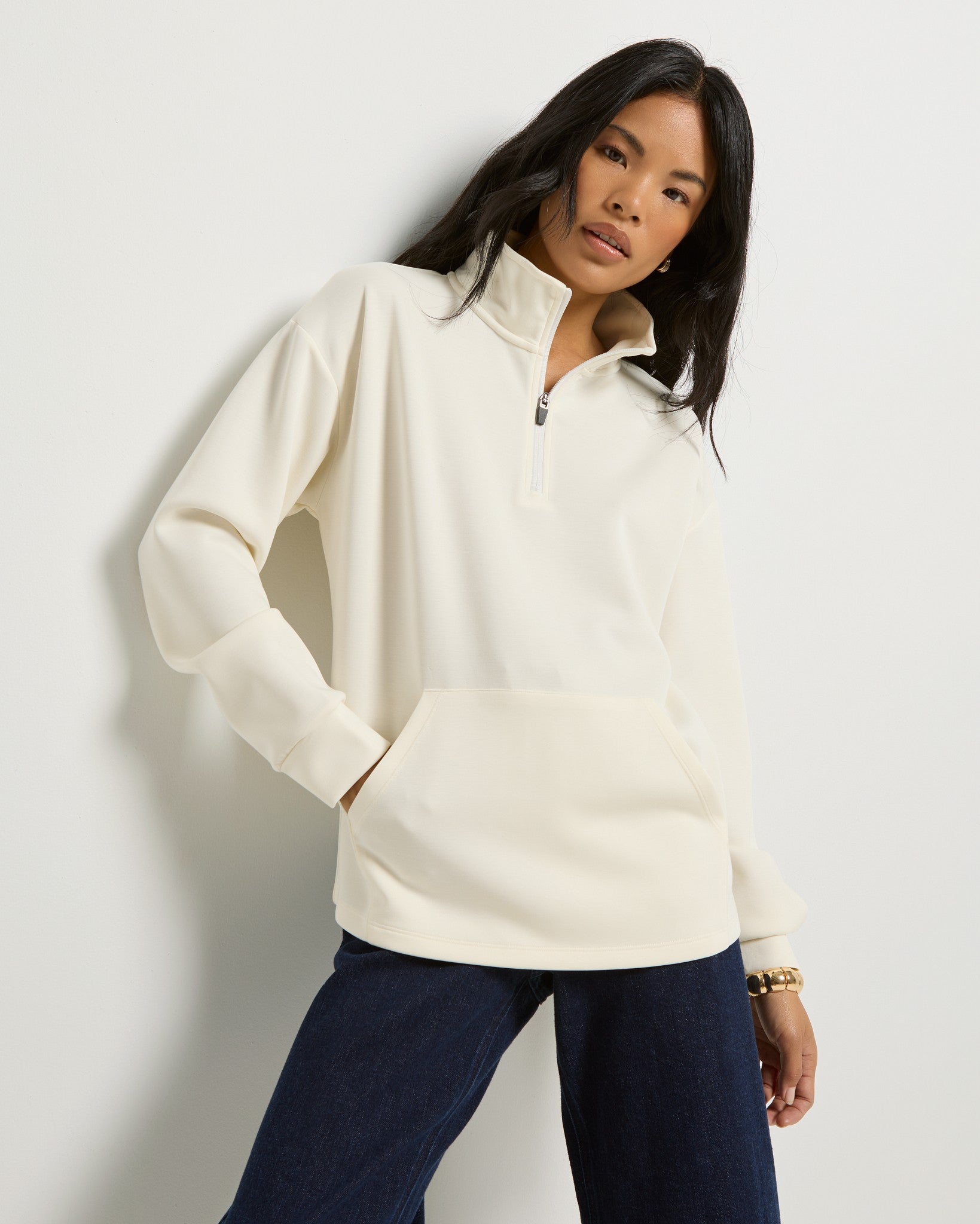 Heather Cream $|& SEAS Seashores Quarter Zip Sweatshirt - SOF Front