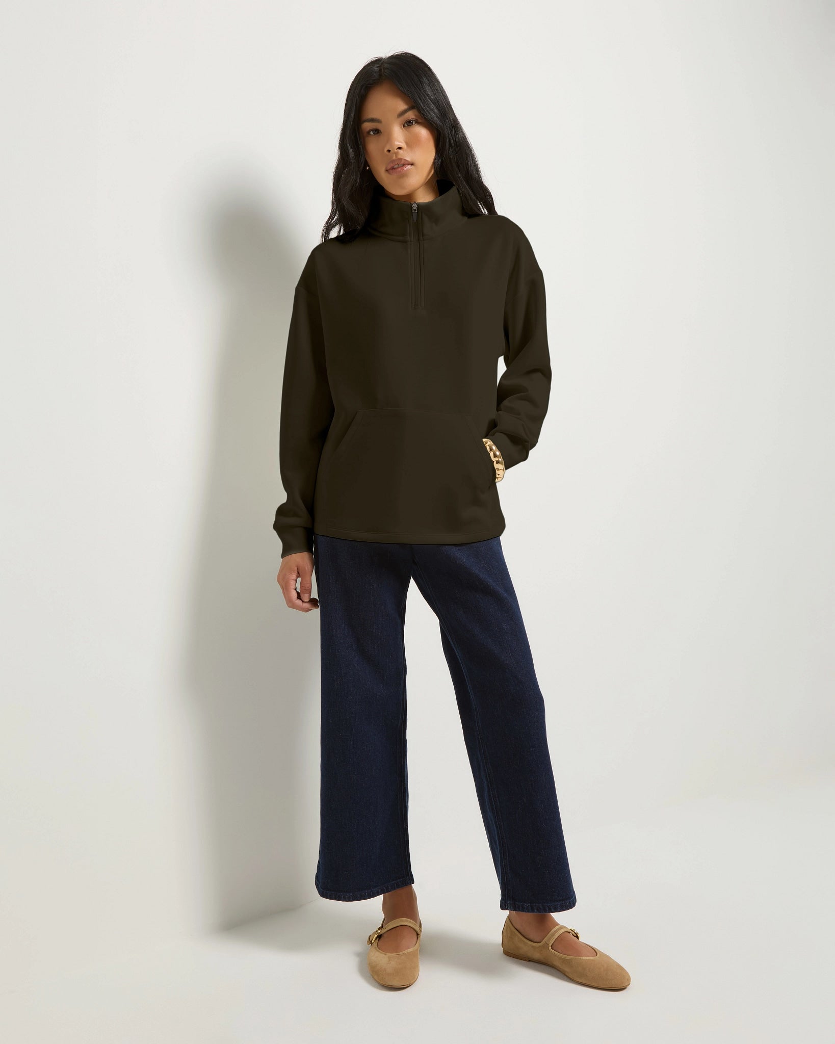 Dark Kelp $|& SEAS Seashores Quarter Zip Sweatshirt - VOF Front