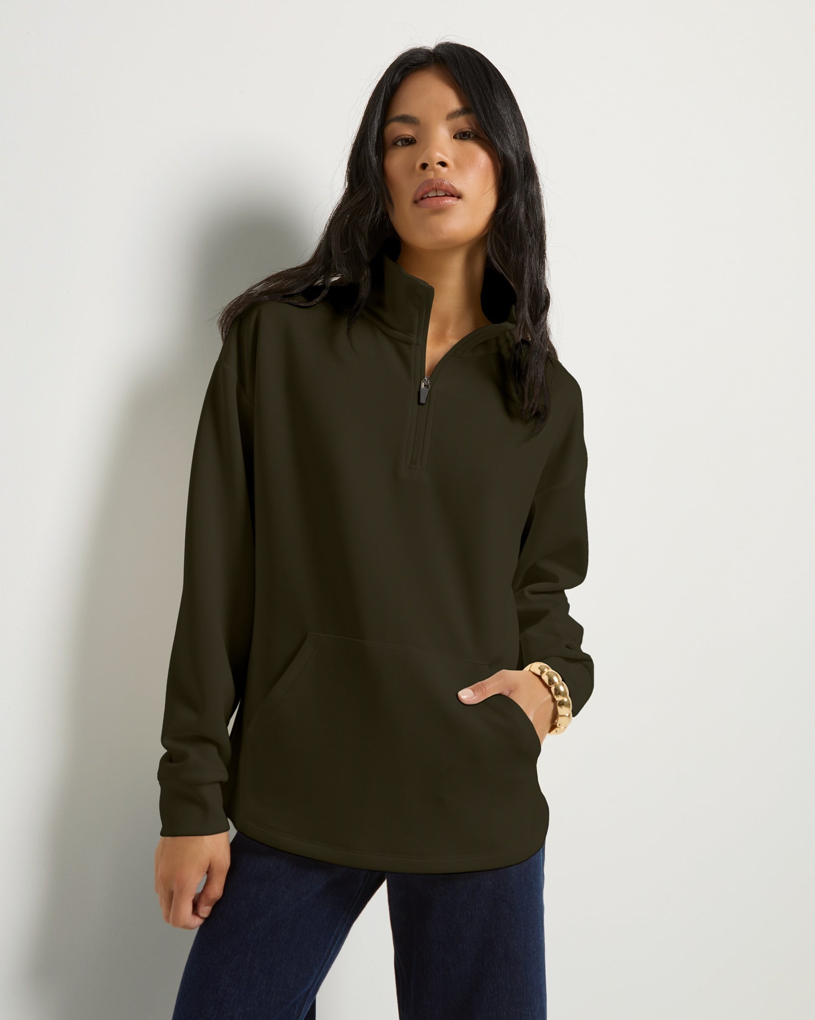 Dark Kelp $|& SEAS Seashores Quarter Zip Sweatshirt - SOF Front