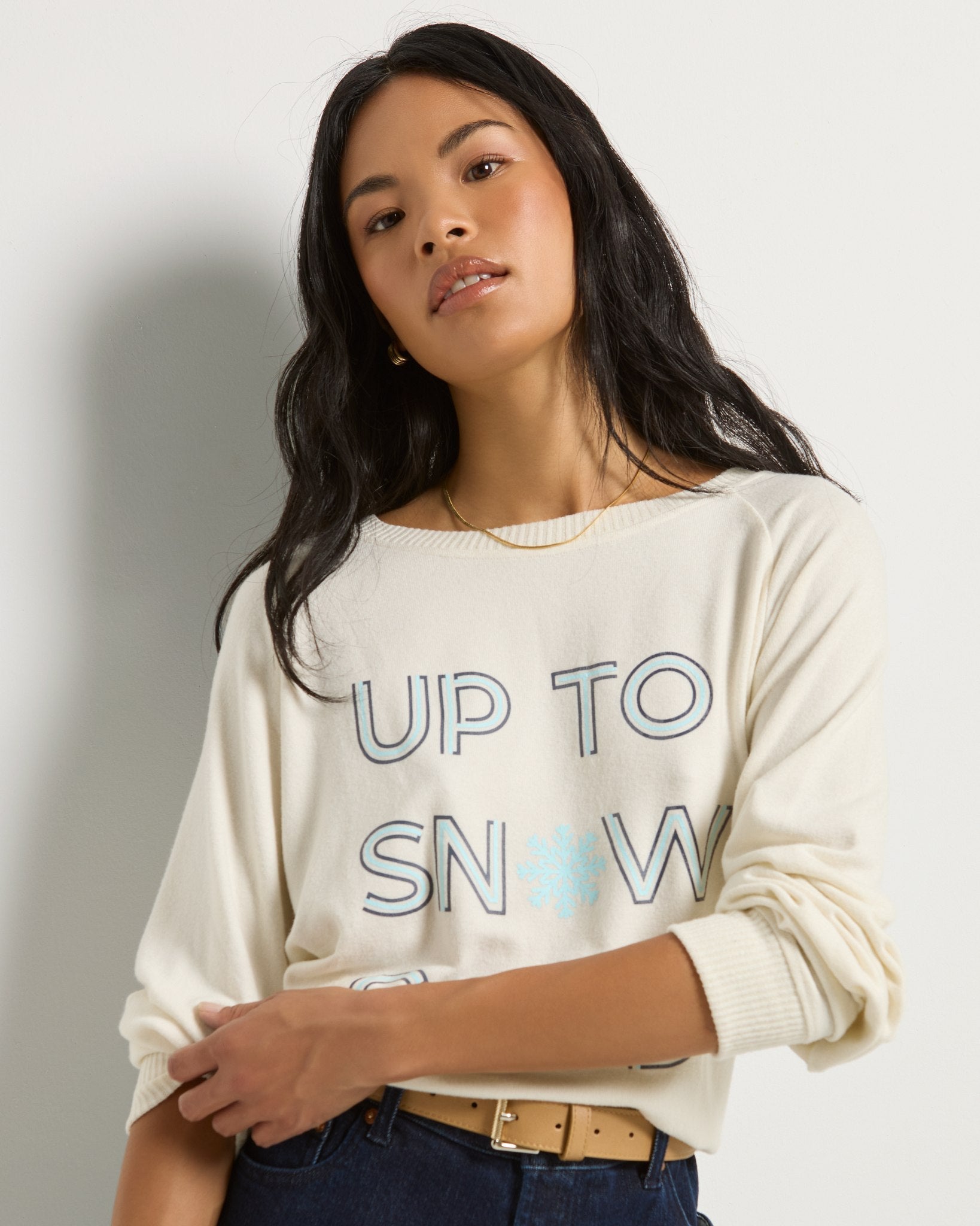 Cream $|& SEAS Shoreline Up To Snow Good Hacci Graphic Crew - SOF Full Front