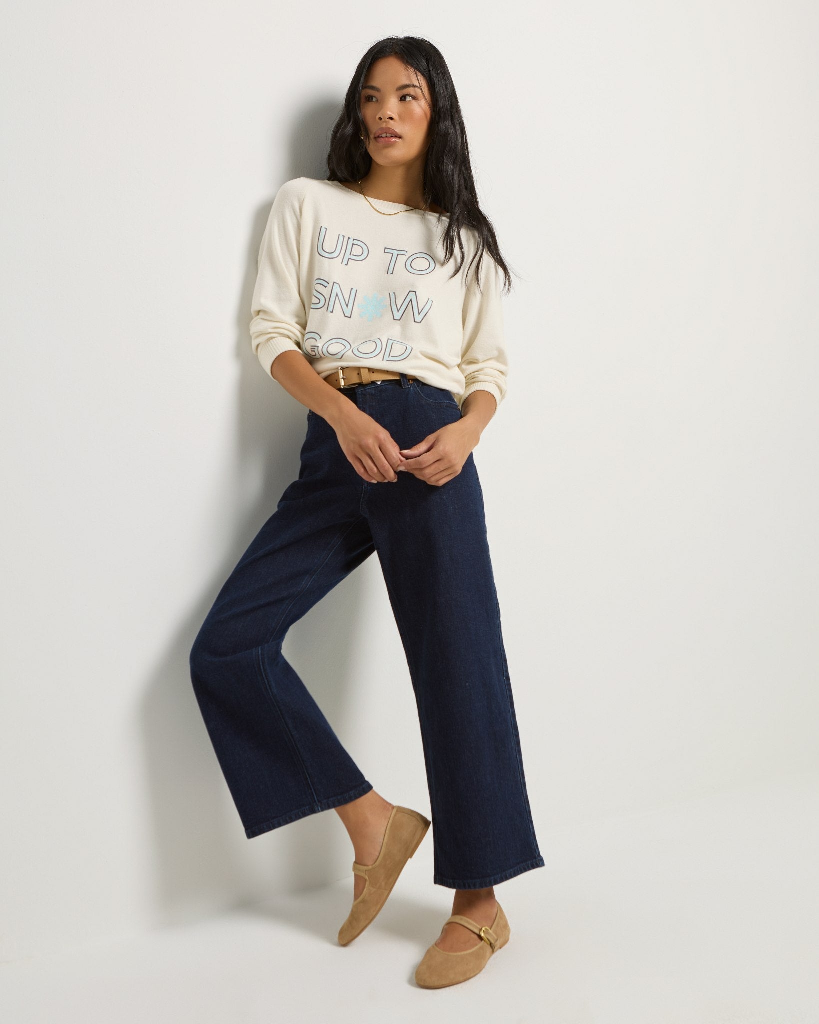 Cream $|& SEAS Shoreline Up To Snow Good Hacci Graphic Crew - UGC On Fig