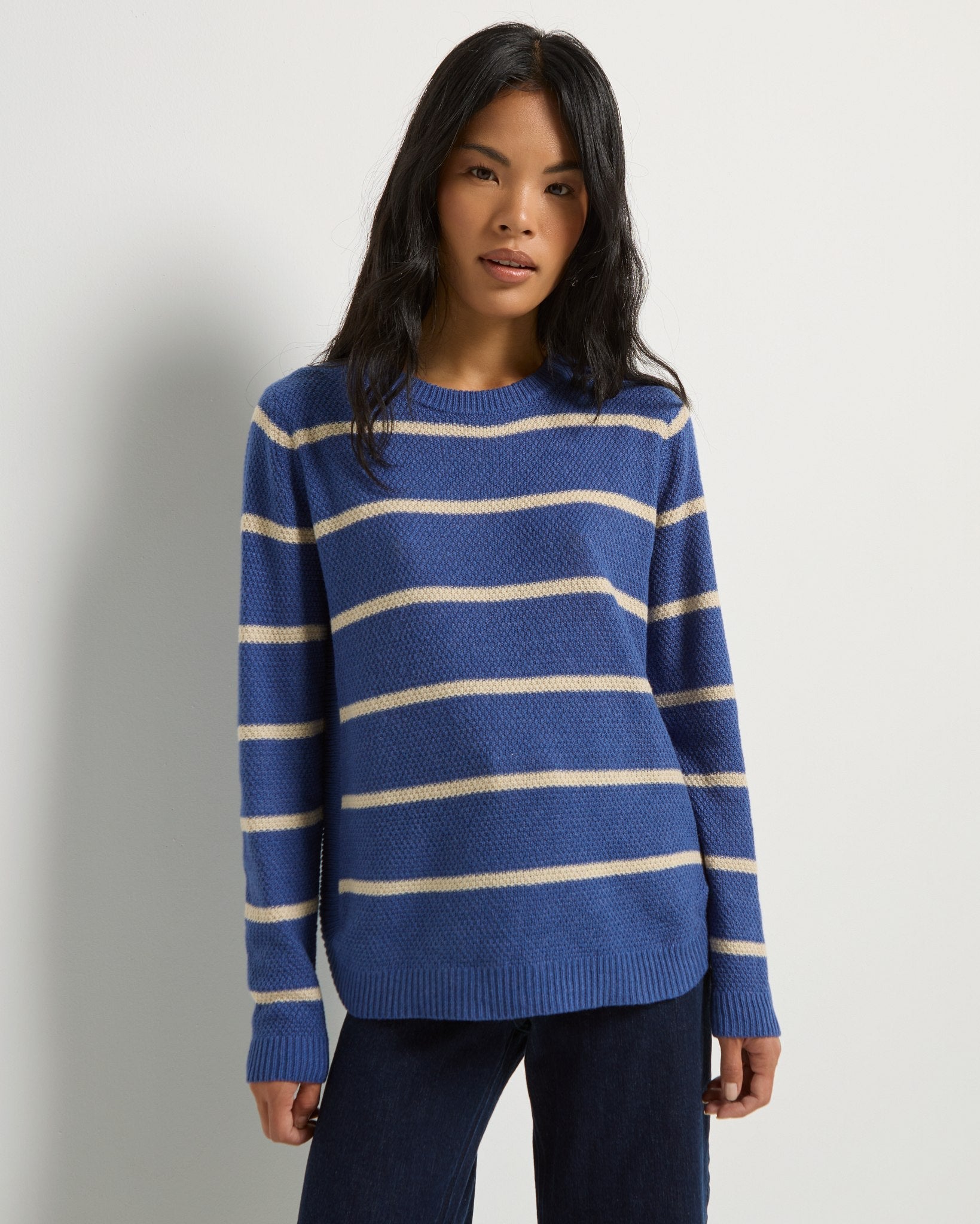 Indigo Haze $|& SEAS Solar Striped Sweater - VOF Front