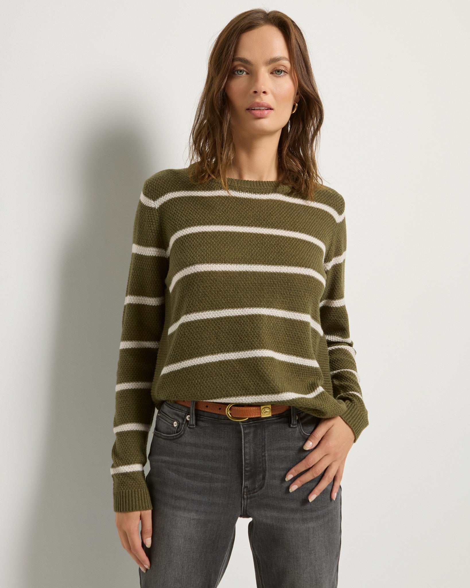 Kelp $|& SEAS Solar Striped Sweater - SOF Front