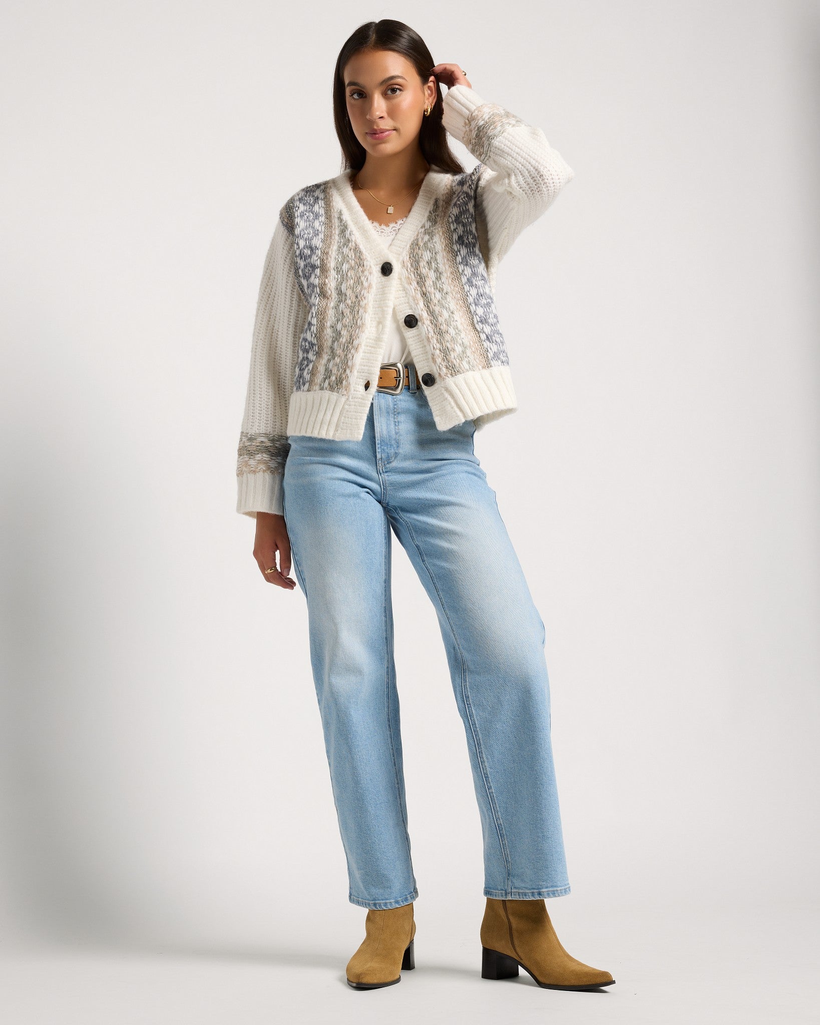 Cream $|& SEAS River Rock Jacquard Cardigan - UGC On Fig