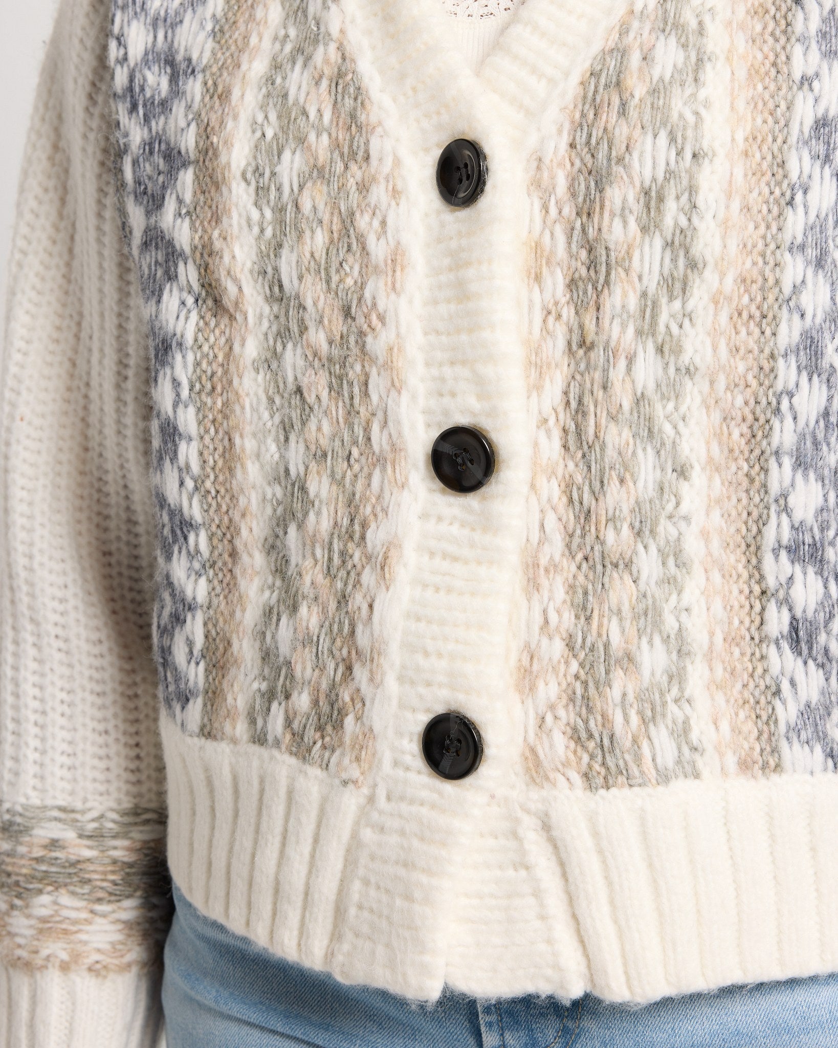 Cream $|& SEAS River Rock Jacquard Cardigan - SOF Full Front