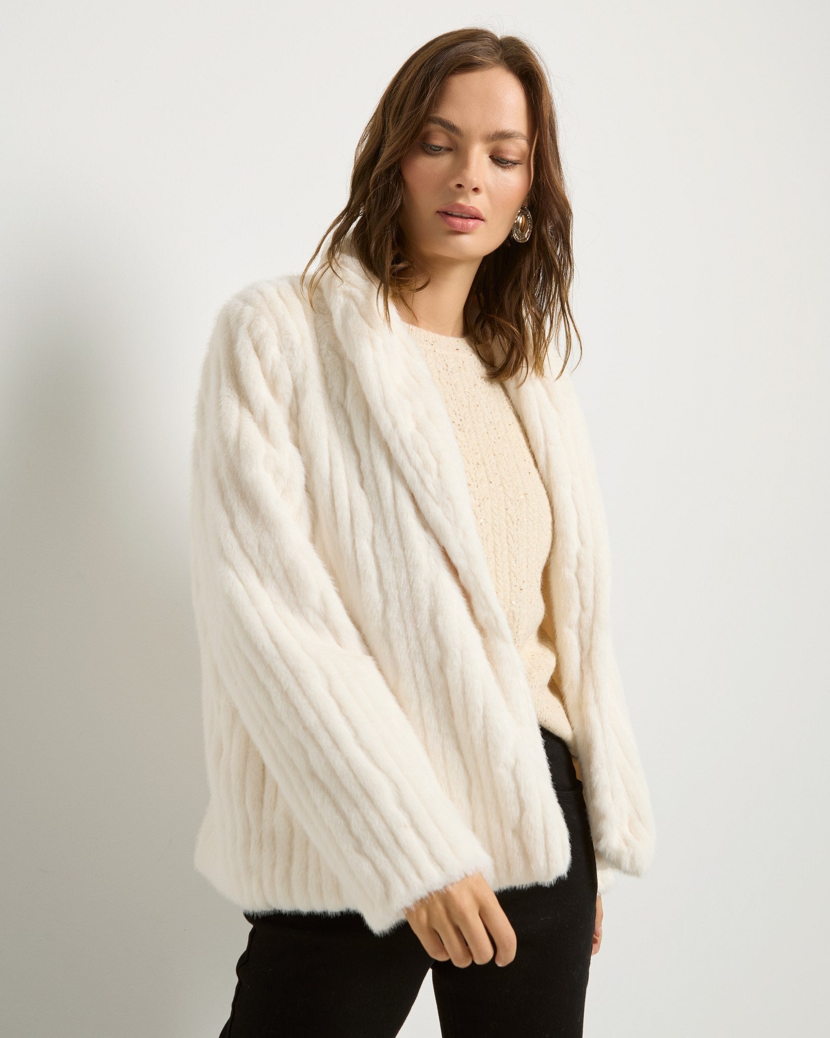 Ivory $|& SEAS Luna Faux Fur Jacket - VOF Side
