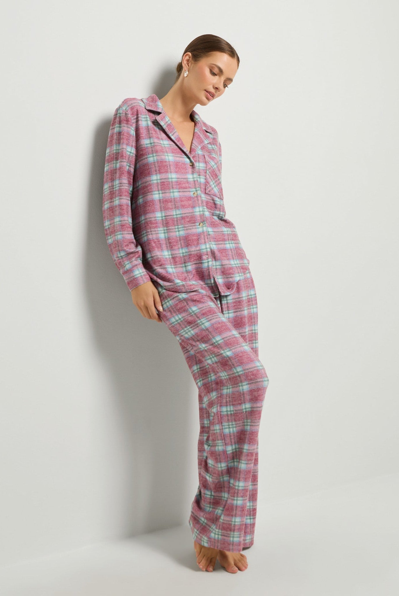 Fireside Tartan Cherry Plaid $|& SEAS Cat Nap Pajama Shirt - UGC On Fig