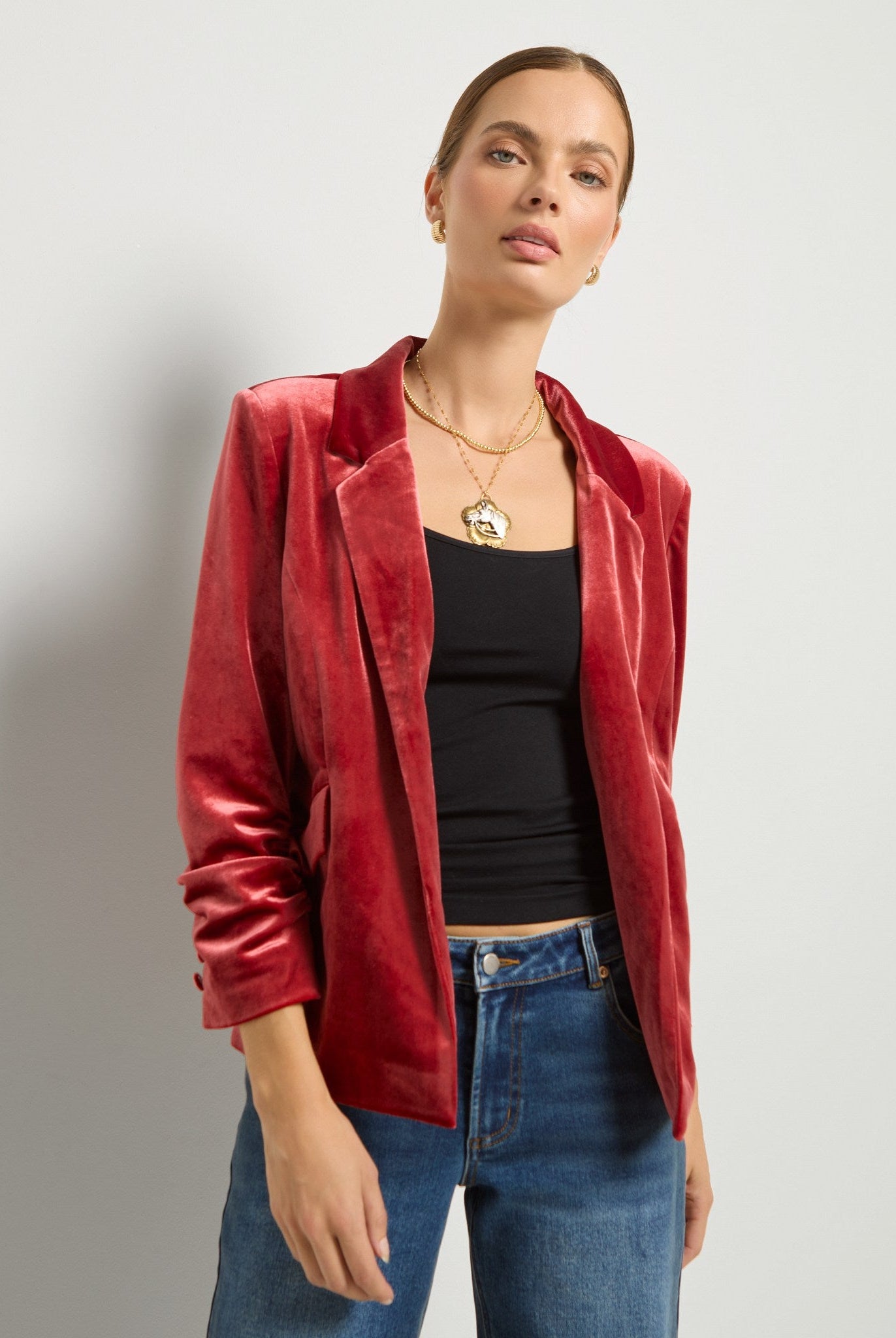 Maple $|& SEAS Aries Ruched Sleeve Blazer - SOF Front