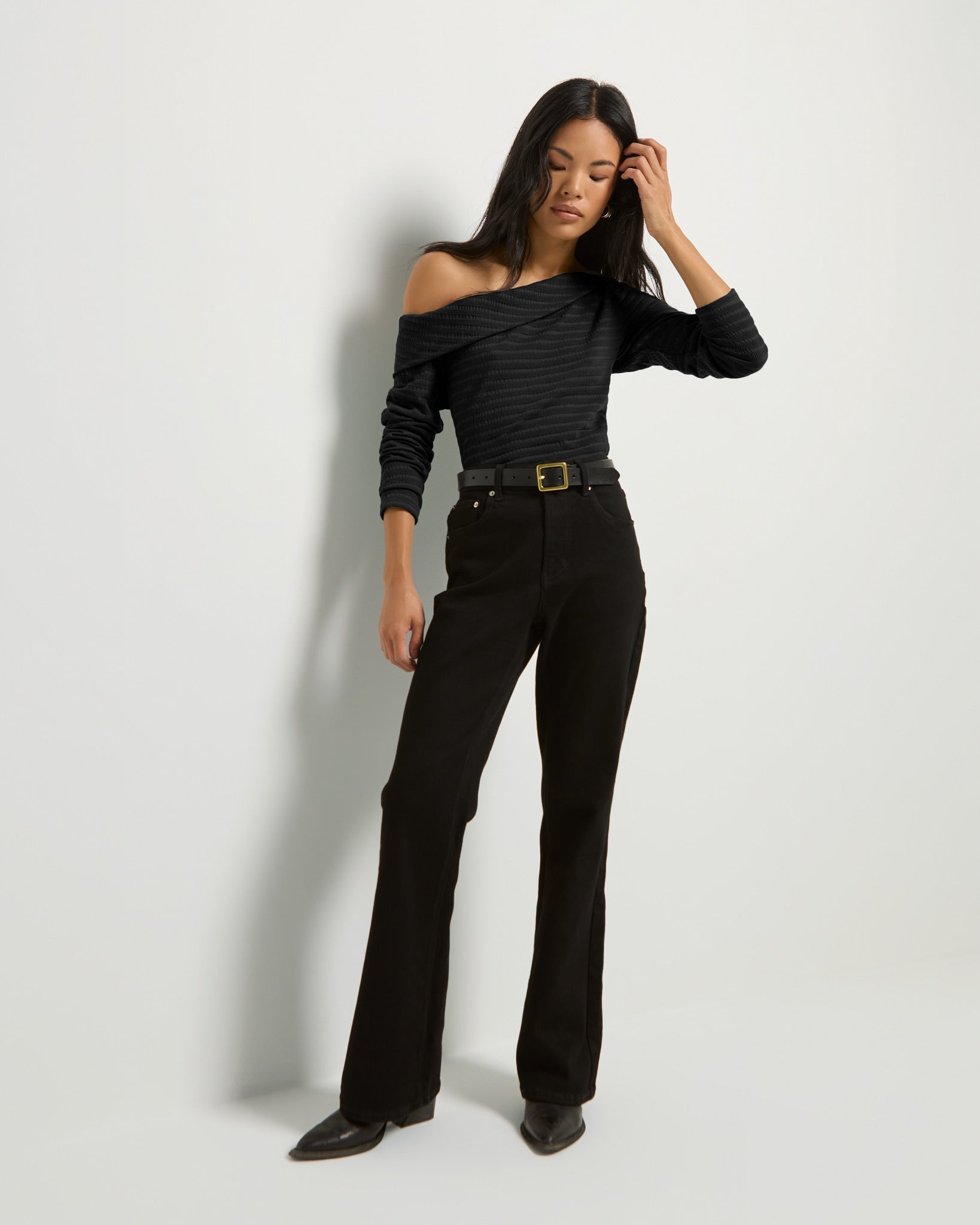 Black $|& SEAS Marigold One Shoulder Top - SOF Back