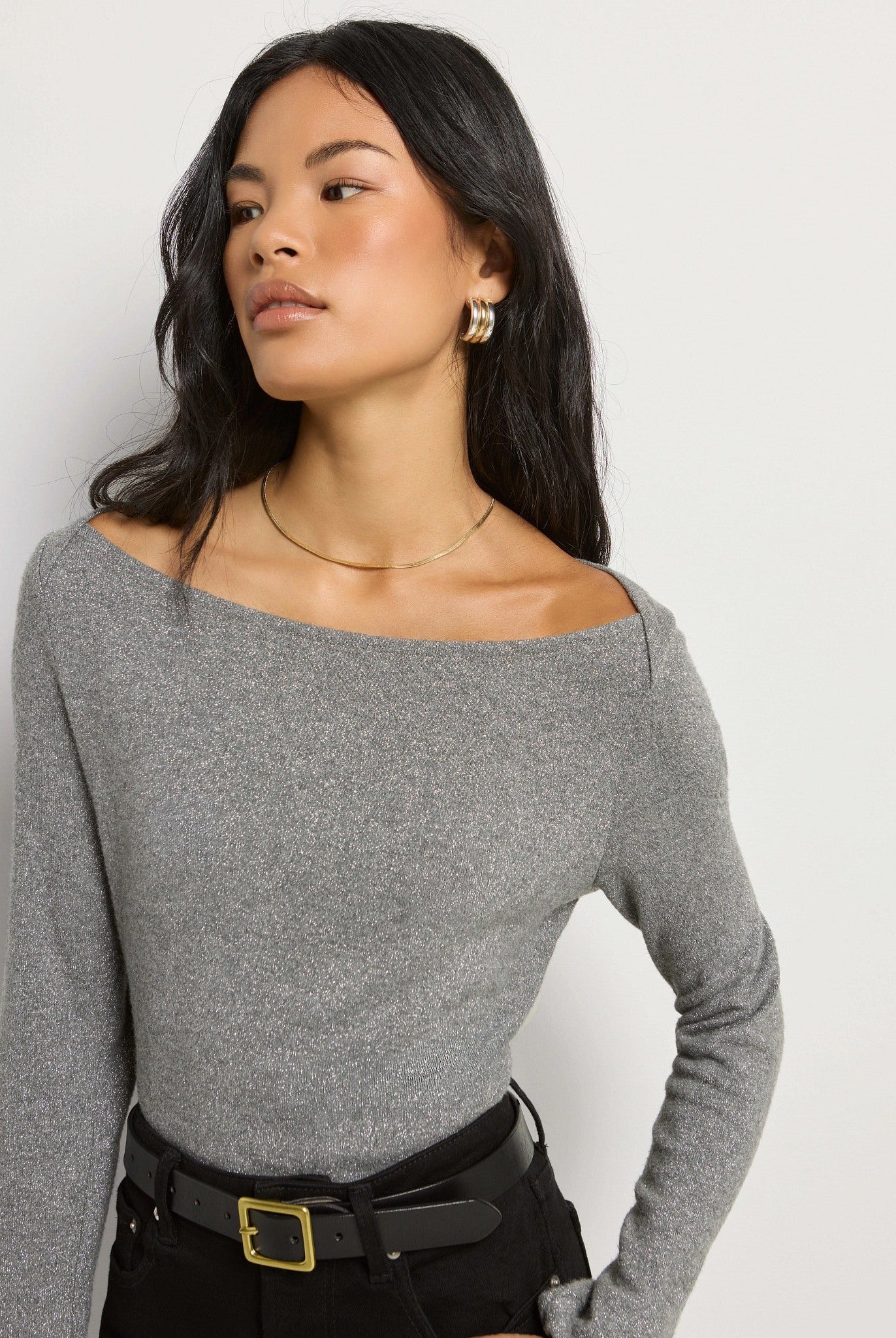 Heather Grey $|& SEAS Eden Boat Neck Top - VOF Side