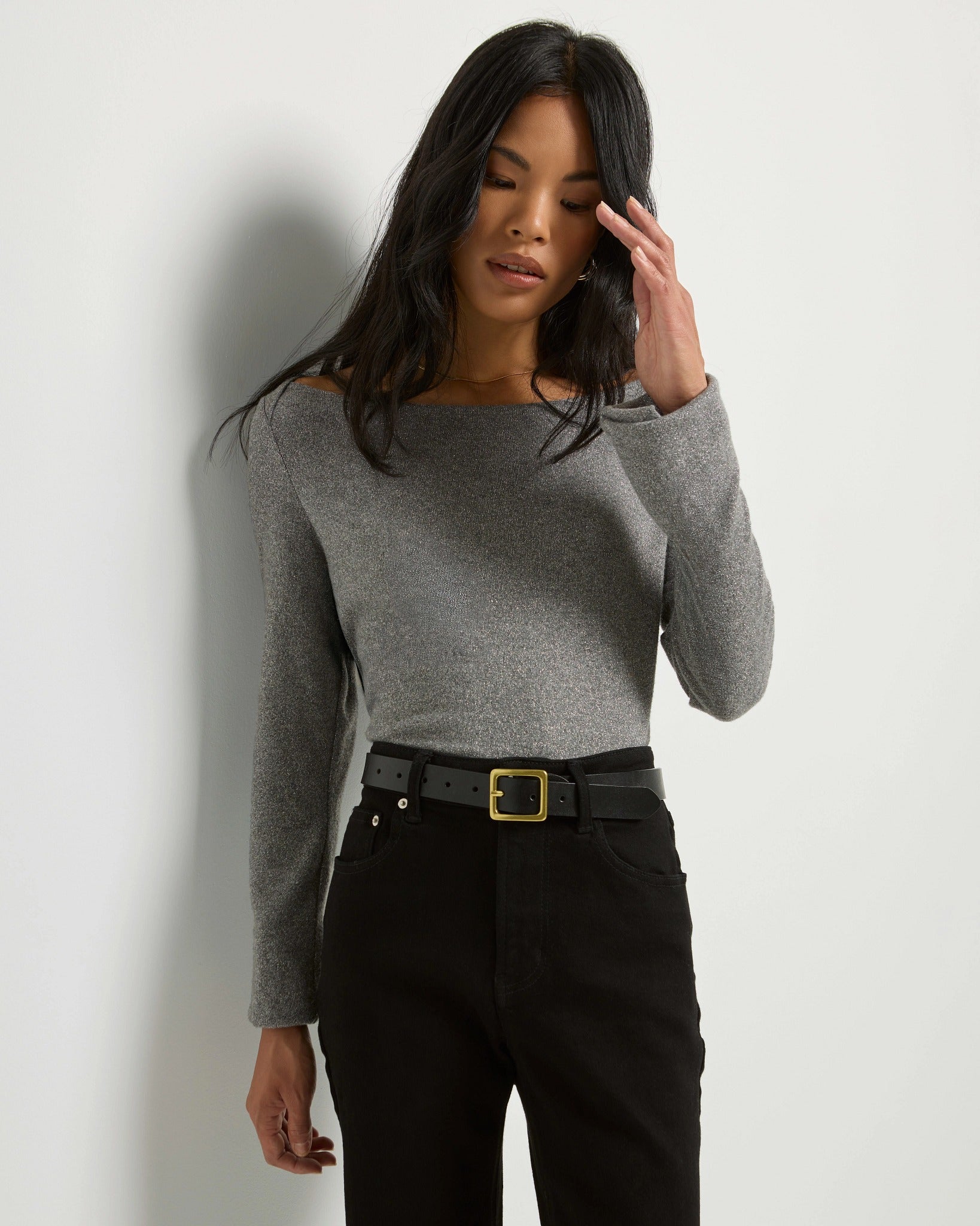 Heather Grey $|& SEAS Eden Boat Neck Top - VOF Front