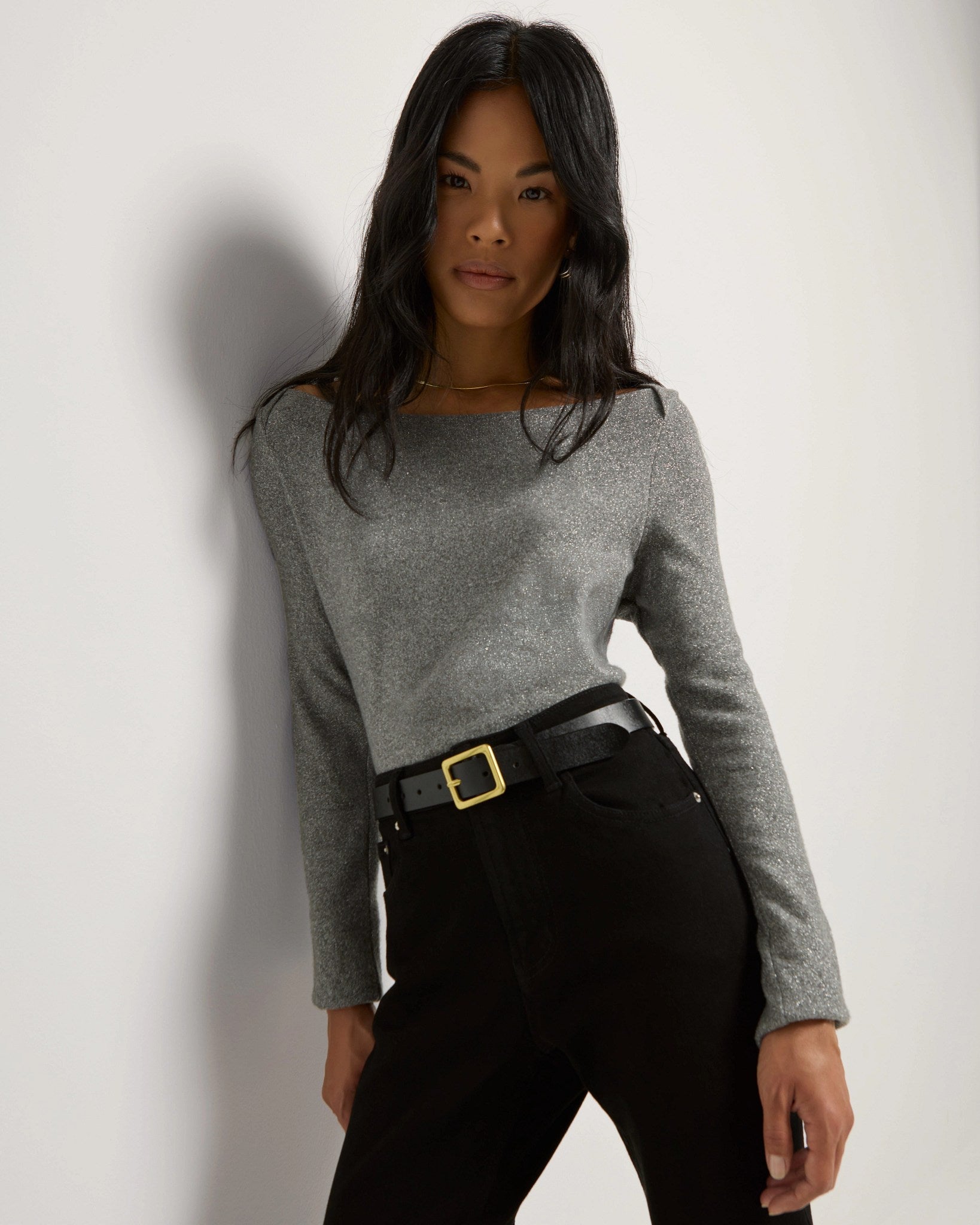 Heather Grey $|& SEAS Eden Boat Neck Top - SOF Front