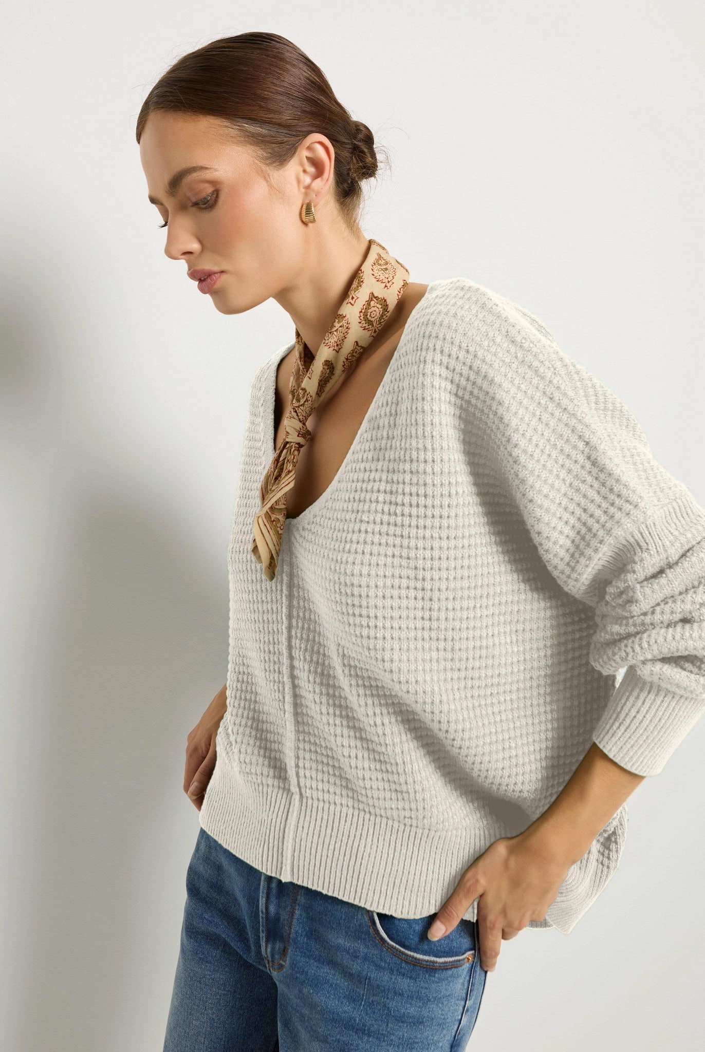 Cream $|& SEAS Lotus V-Neck Sweater - SOF Full Front