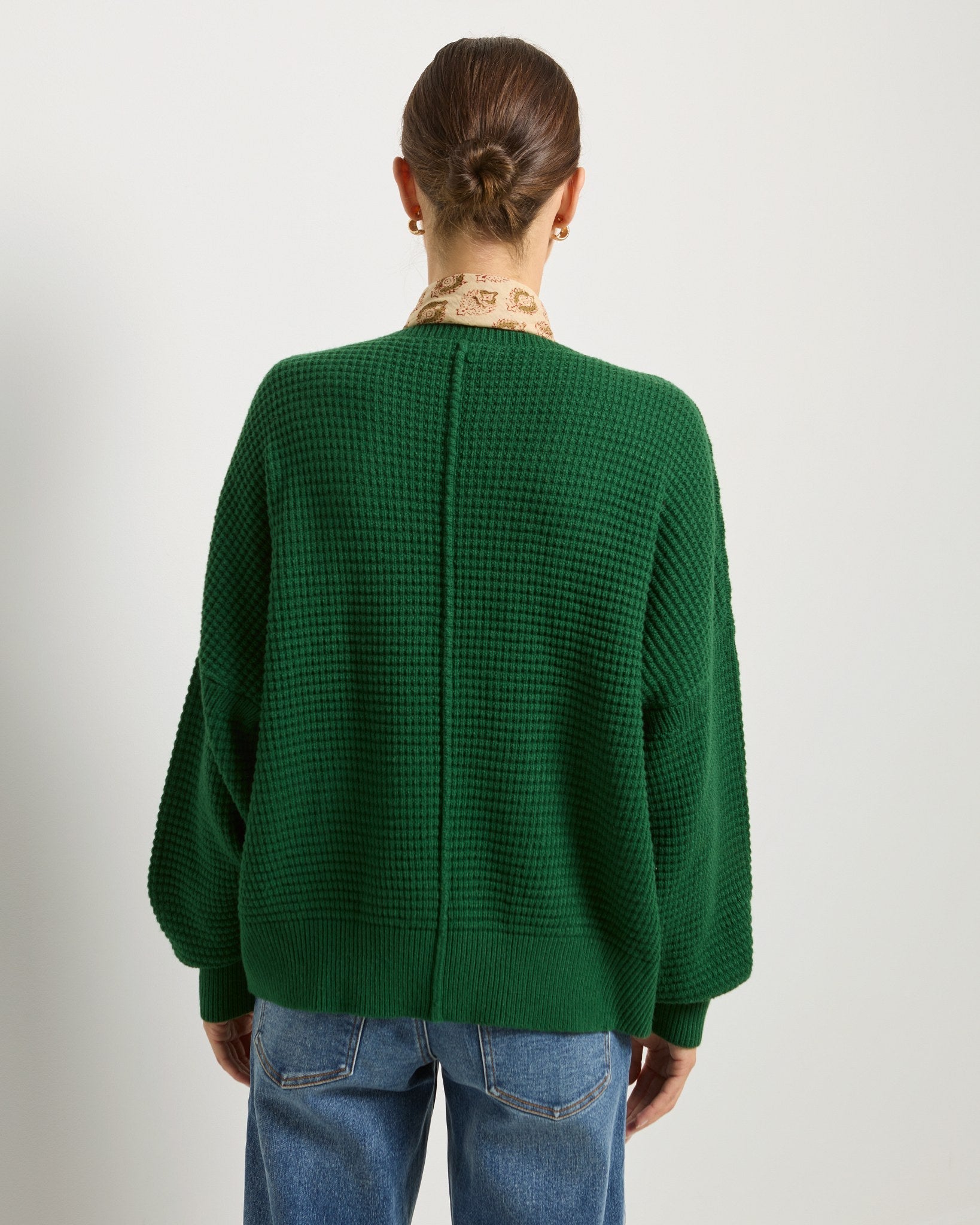 Turf Green $|& SEAS Lotus V-Neck Sweater - SOF Back