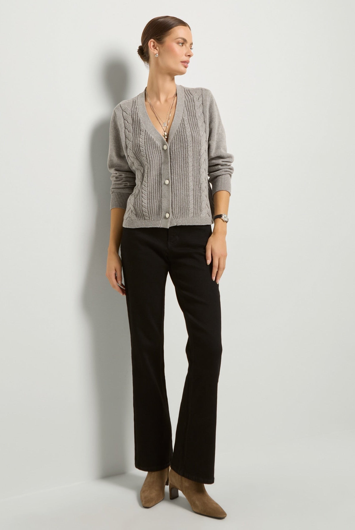 Heather Grey $|& SEAS Amethyst Cable Cardigan - UGC On Fig