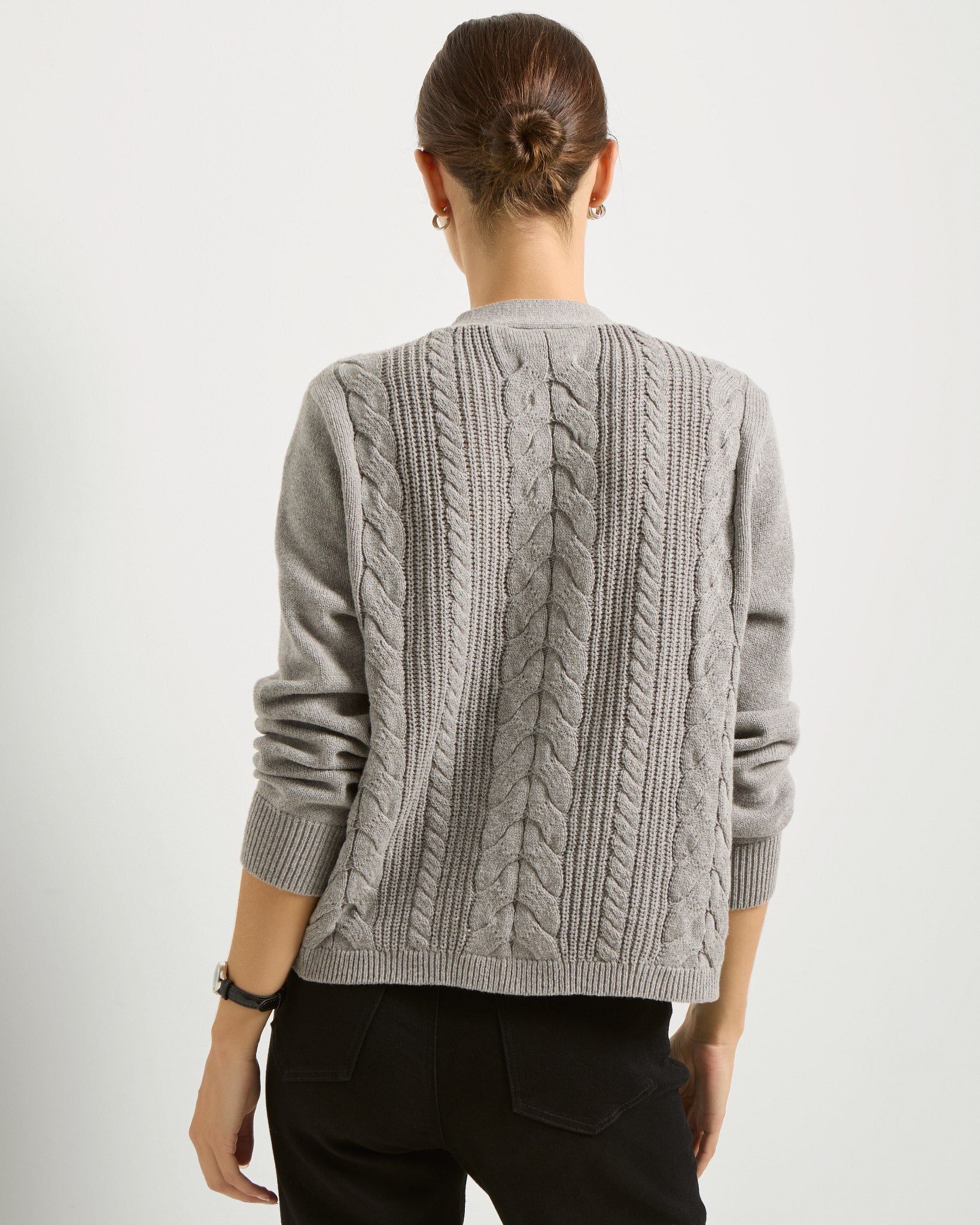 Heather Grey $|& SEAS Amethyst Cable Cardigan - SOF Back