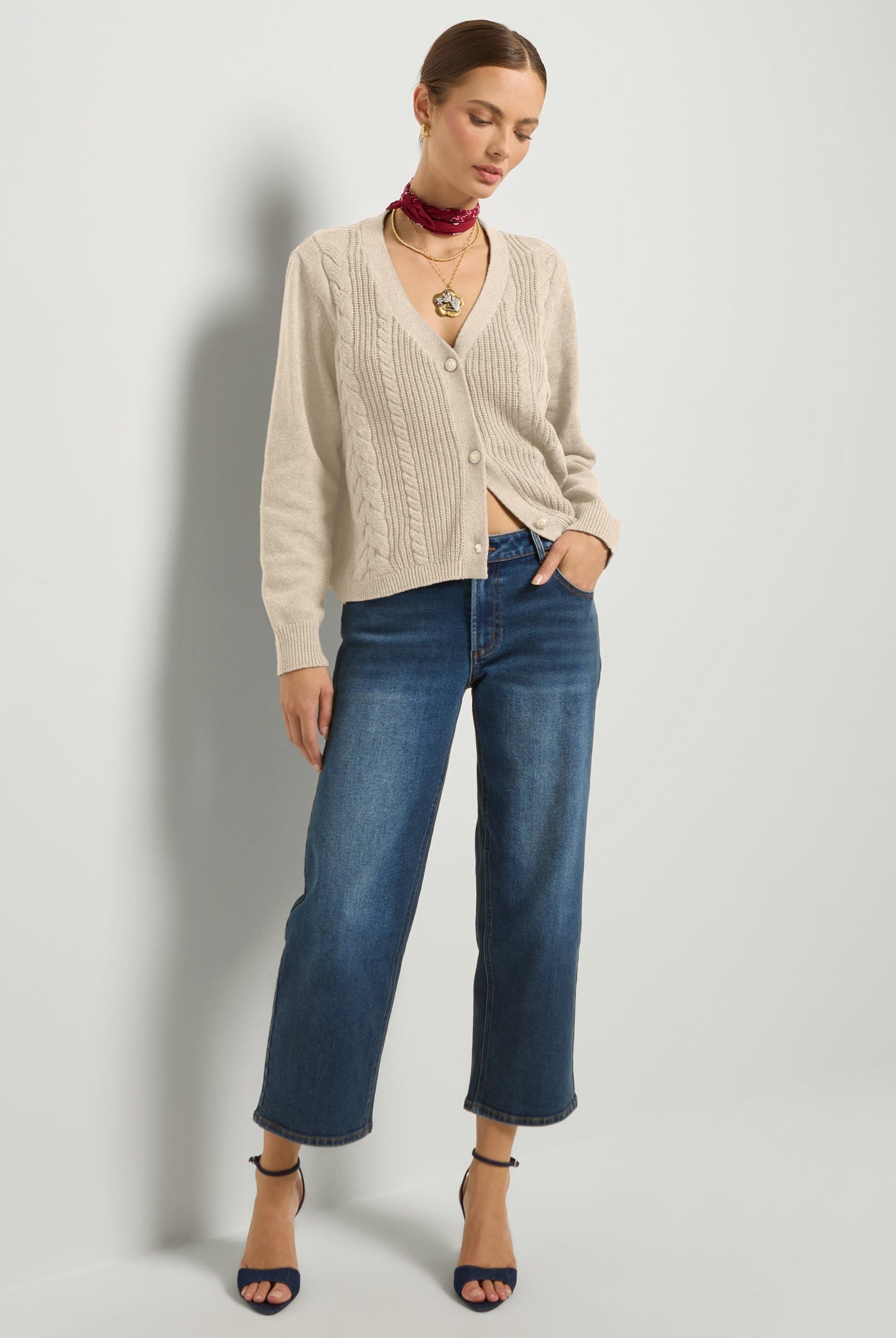 Heather Cream $|& SEAS Amethyst Cable Cardigan - UGC On Fig