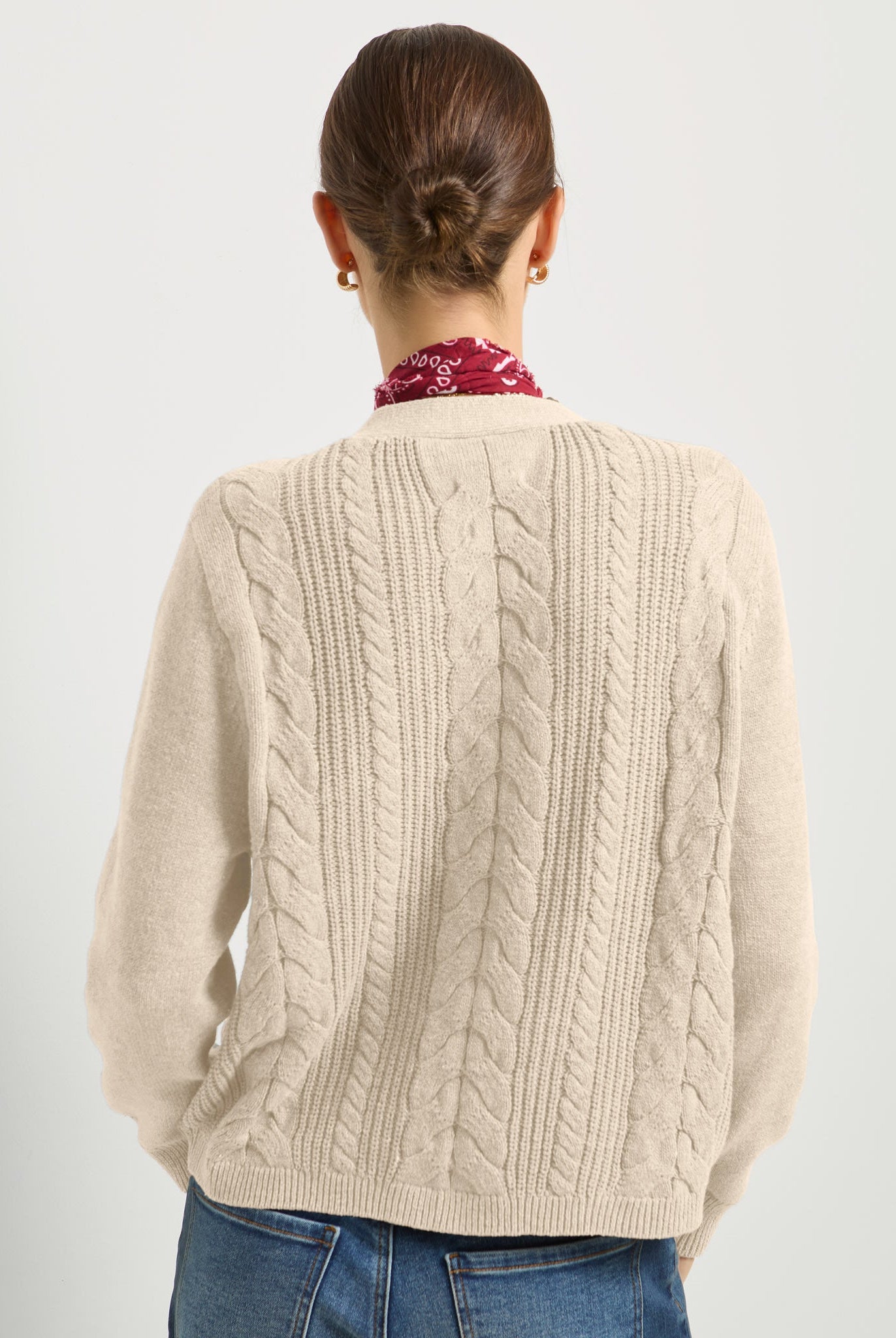 Heather Cream $|& SEAS Amethyst Cable Cardigan - SOF Back