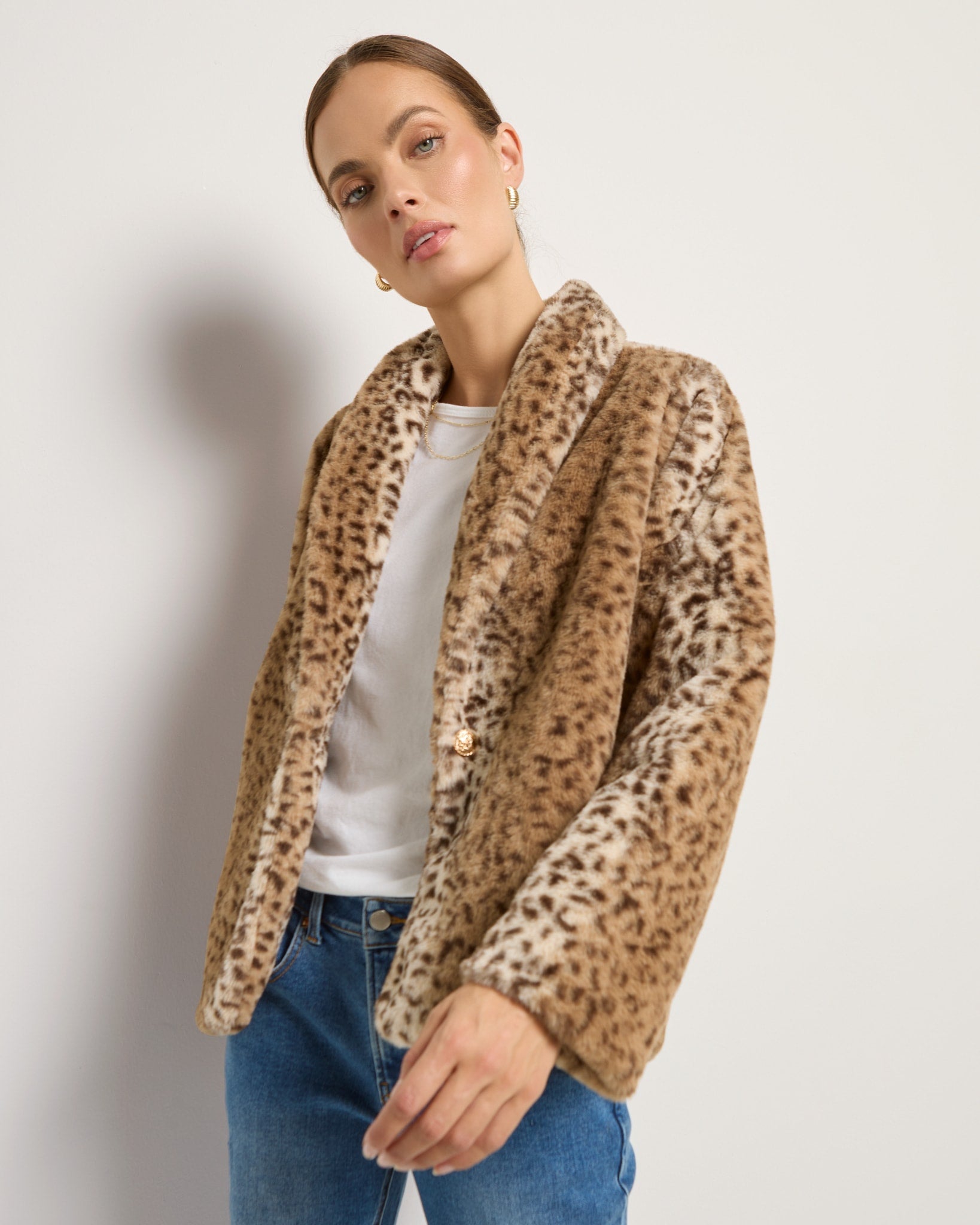 Sandstone Leopard $|& SEAS Luna Faux Fur Jacket - SOF Front