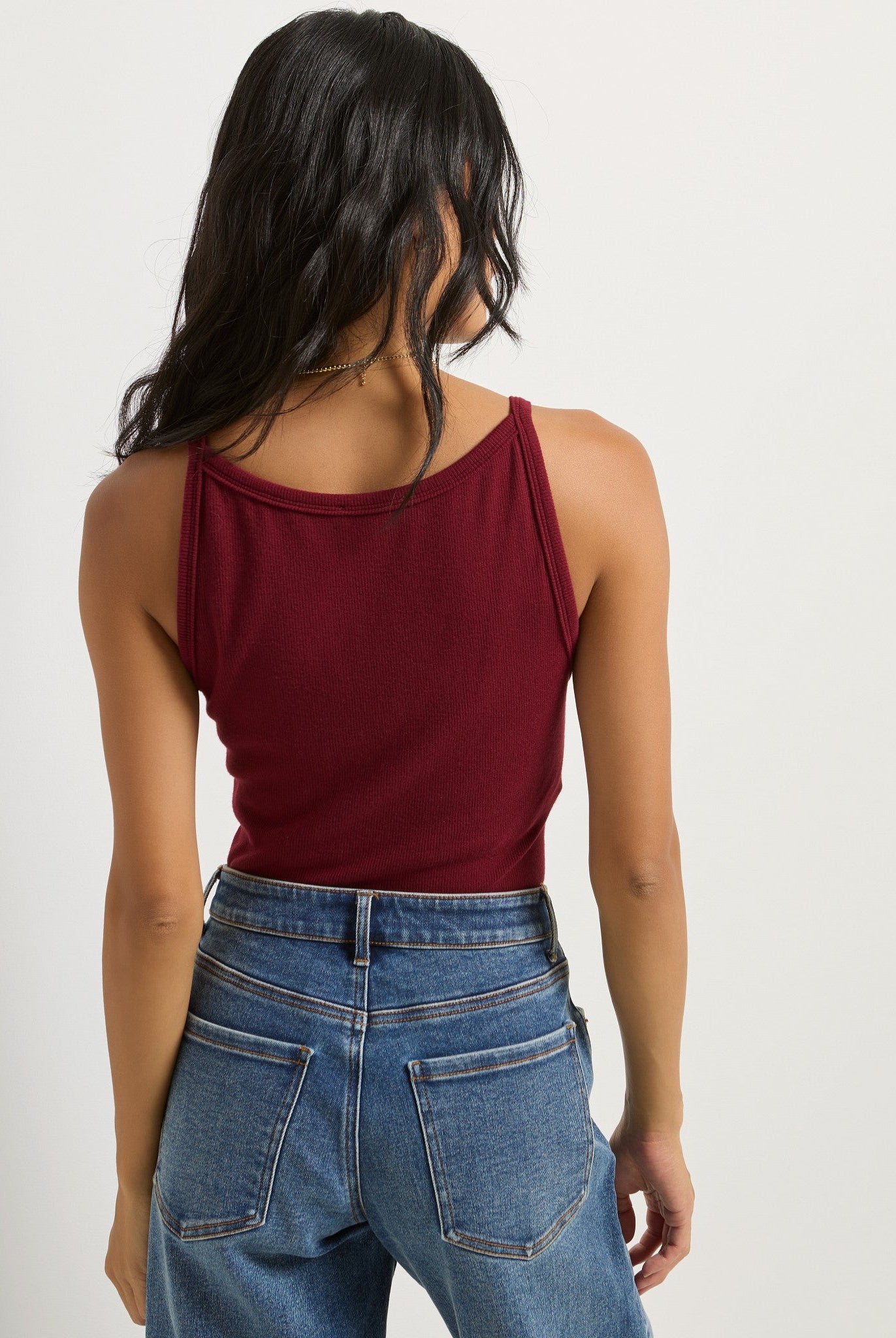 Cabernet $|& SEAS Laurel Ribbed Shelf Bra Tank - SOF Back