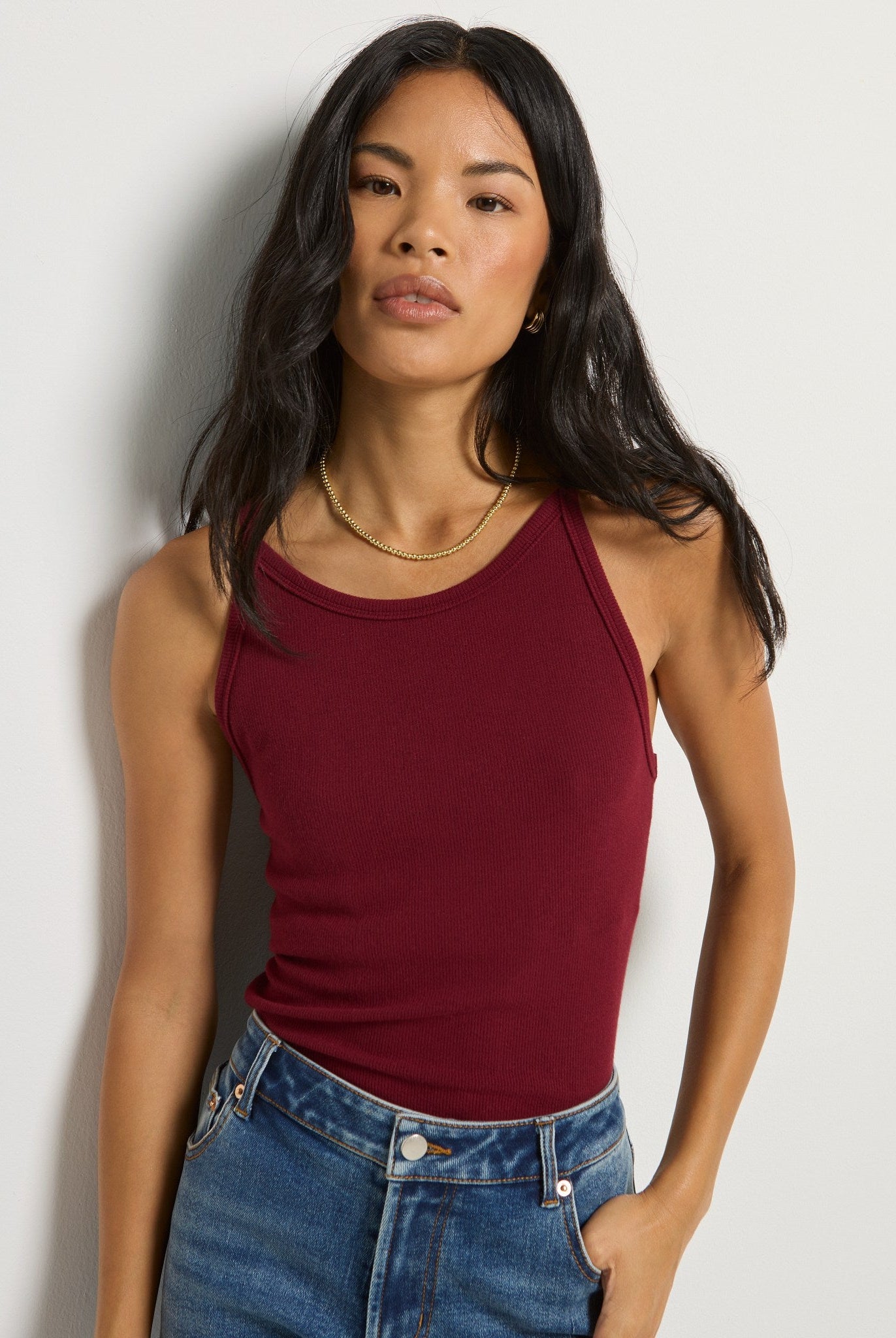 Cabernet $|& SEAS Laurel Ribbed Shelf Bra Tank - SOF Front