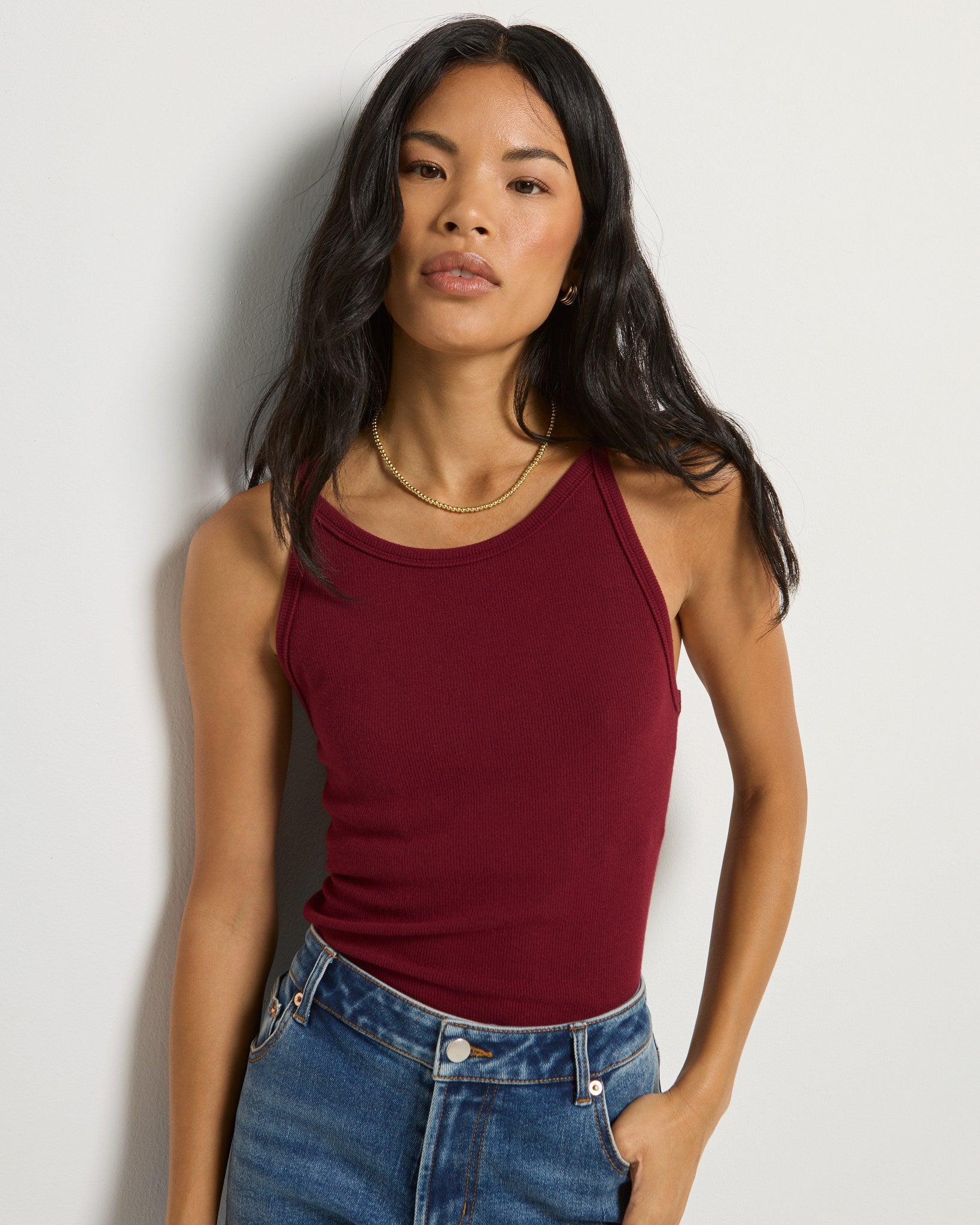 Cabernet $|& SEAS Laurel Ribbed Shelf Bra Tank - SOF Front
