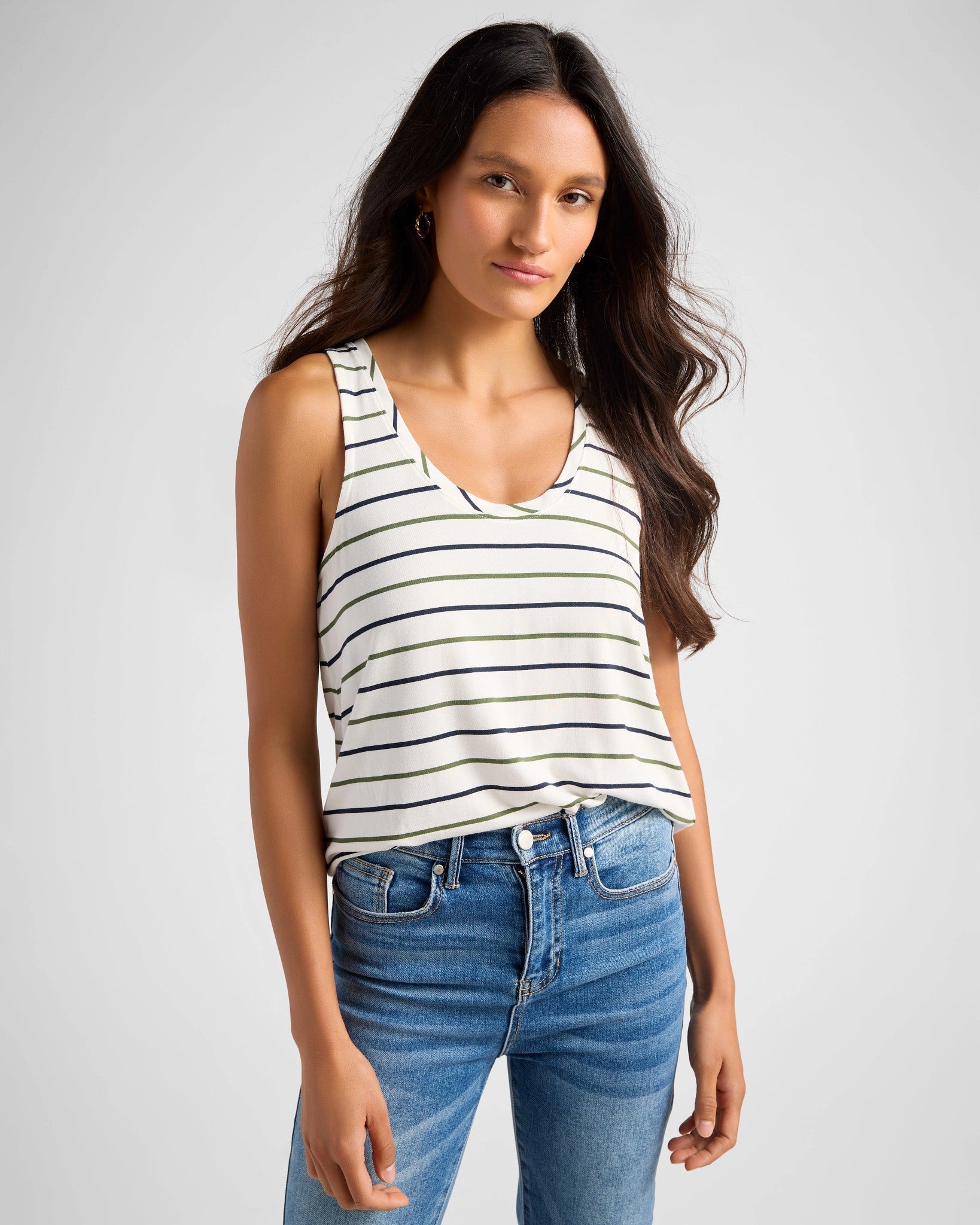 Natural/Nymph/Indin $|& SEAS Surfside Stripe Scoop Tank - SOF Front