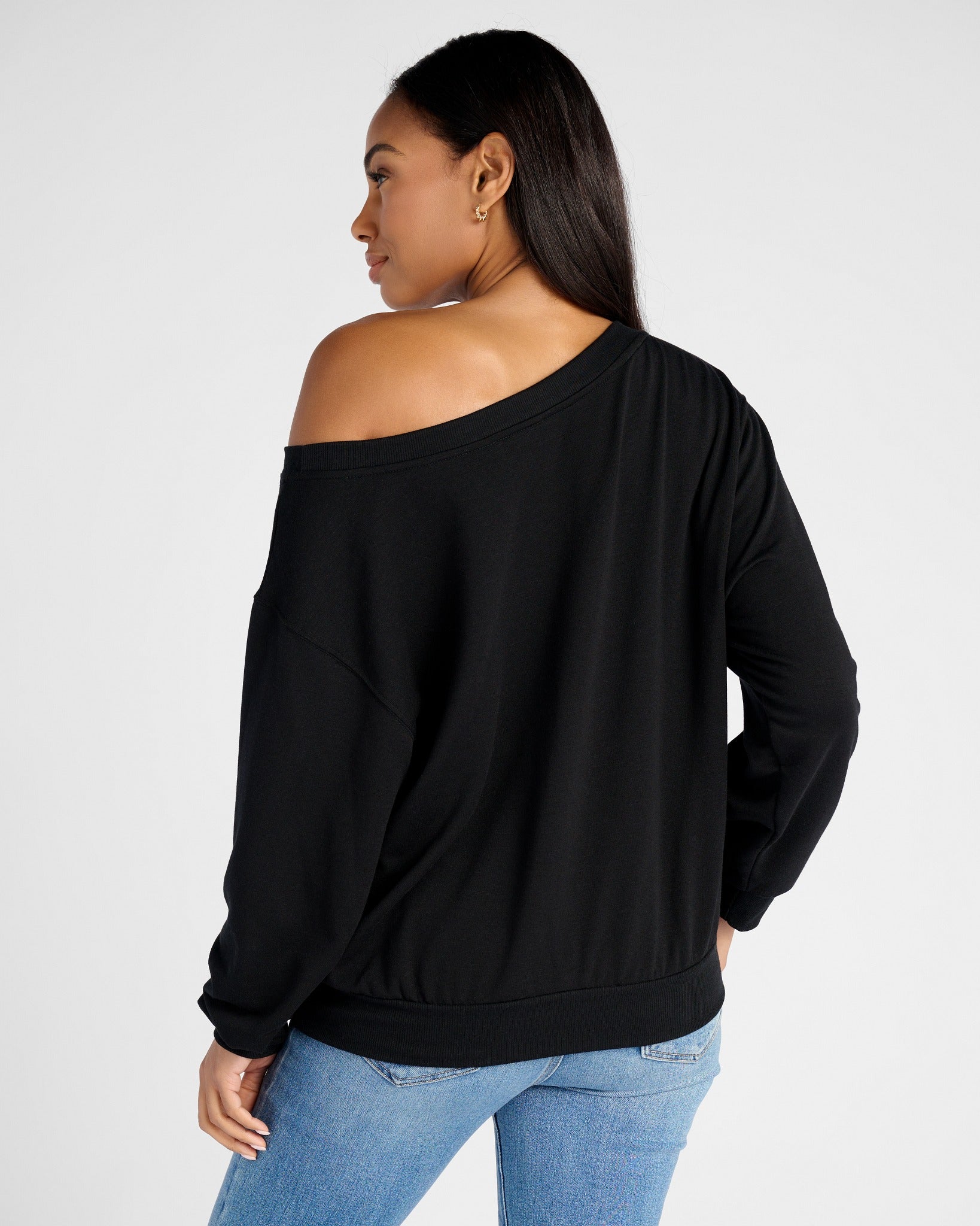 Black $|& SEAS Brooksville One Shoulder Sweatshirt - SOF Back