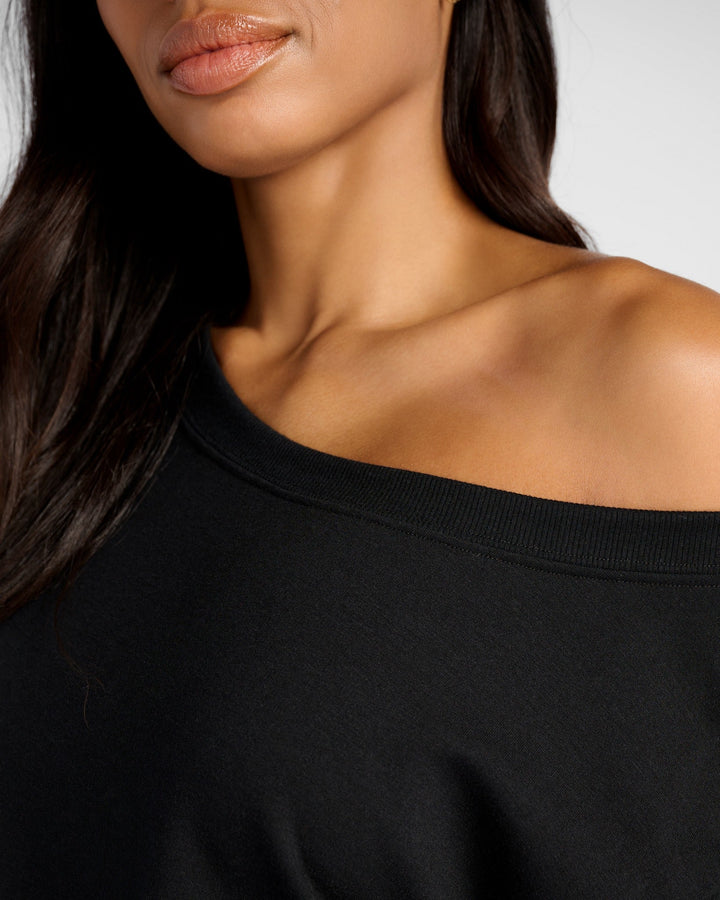 Black $|& 78&SUNNY Brooksville One Shoulder Sweatshirt - SOF Detail