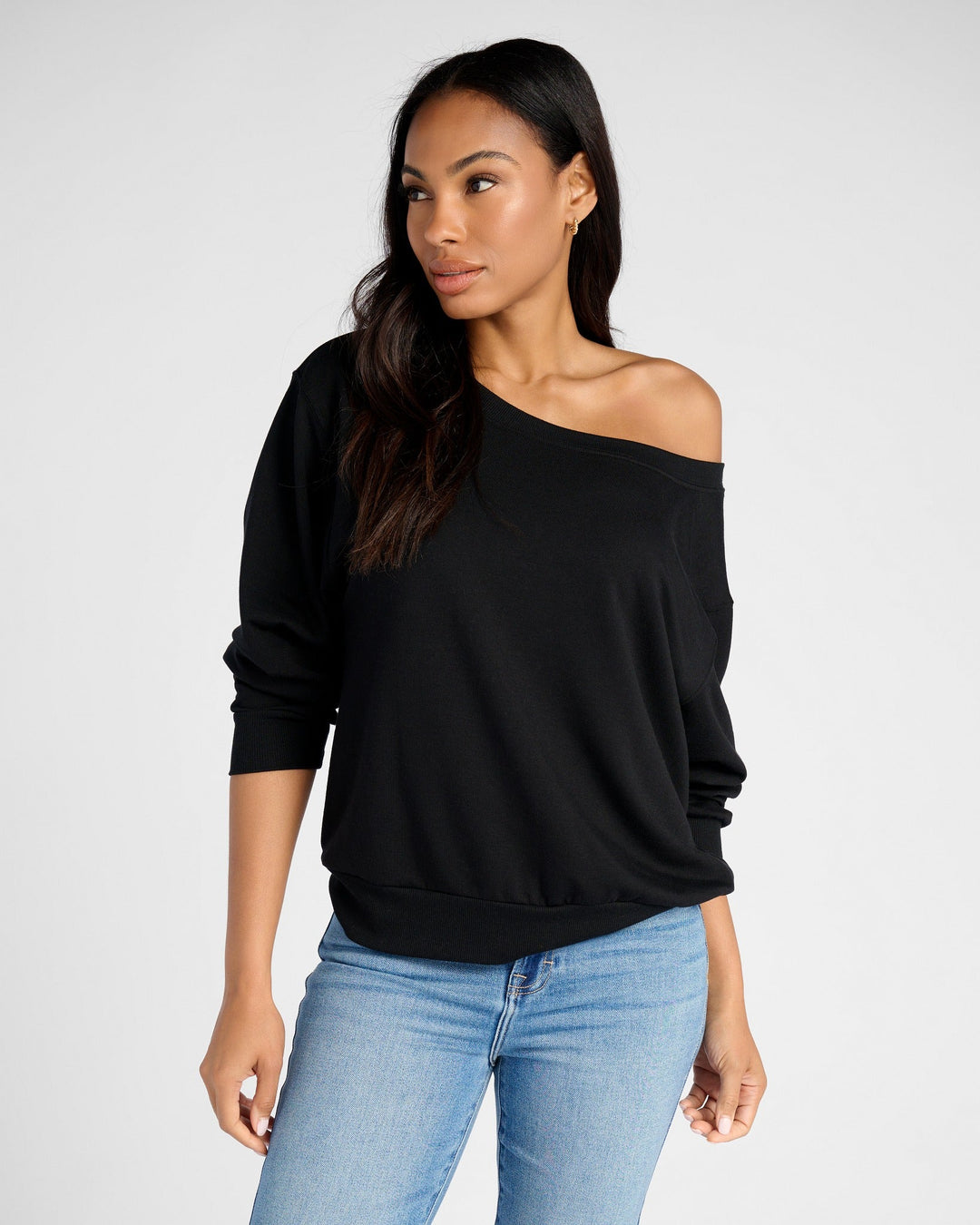 Black $|& 78&SUNNY Brooksville One Shoulder Sweatshirt - SOF Front