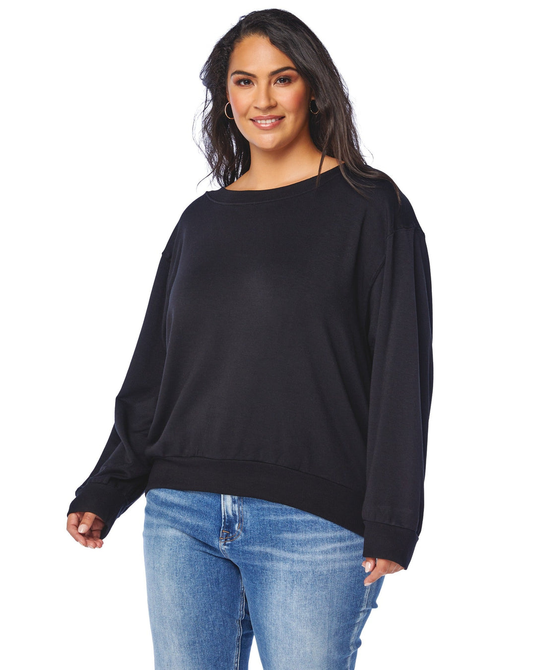 Black $|& 78&SUNNY Brooksville One Shoulder Sweatshirt - SOF Front