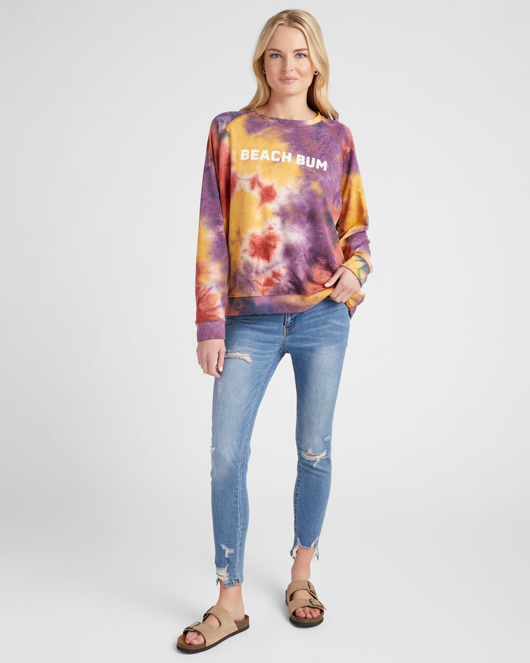 Multi Blue/Coral/Yellow $|& 78&SUNNY Beach Bum Tie Dye Graphic Sweatshirt - SOF Full Front