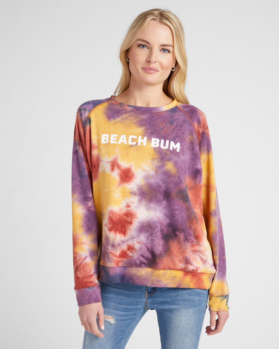 Multi Blue/Coral/Yellow $|& 78&SUNNY Beach Bum Tie Dye Graphic Sweatshirt - SOF Front