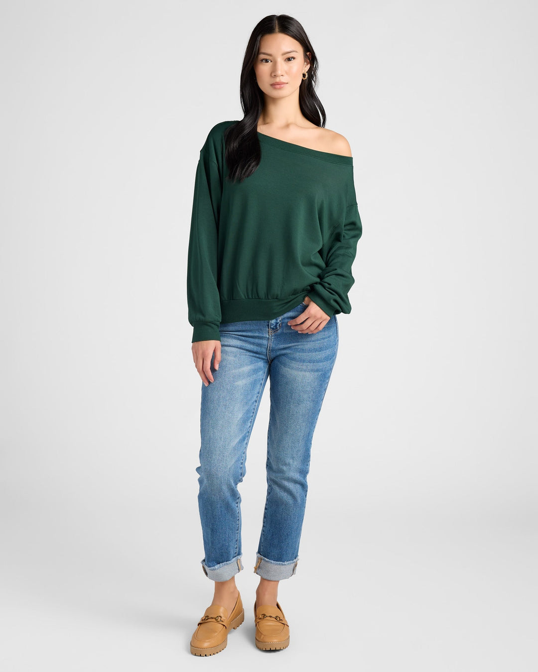 Hunter Green $|& 78&SUNNY Brooksville One Shoulder Sweatshirt - SOF Full Front