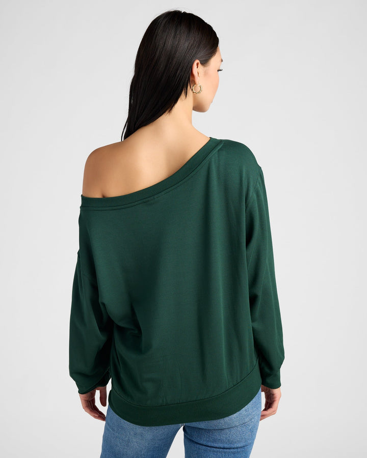 Hunter Green $|& 78&SUNNY Brooksville One Shoulder Sweatshirt - SOF Back