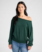 Hunter Green $|& SEAS Brooksville One Shoulder Sweatshirt - SOF Front