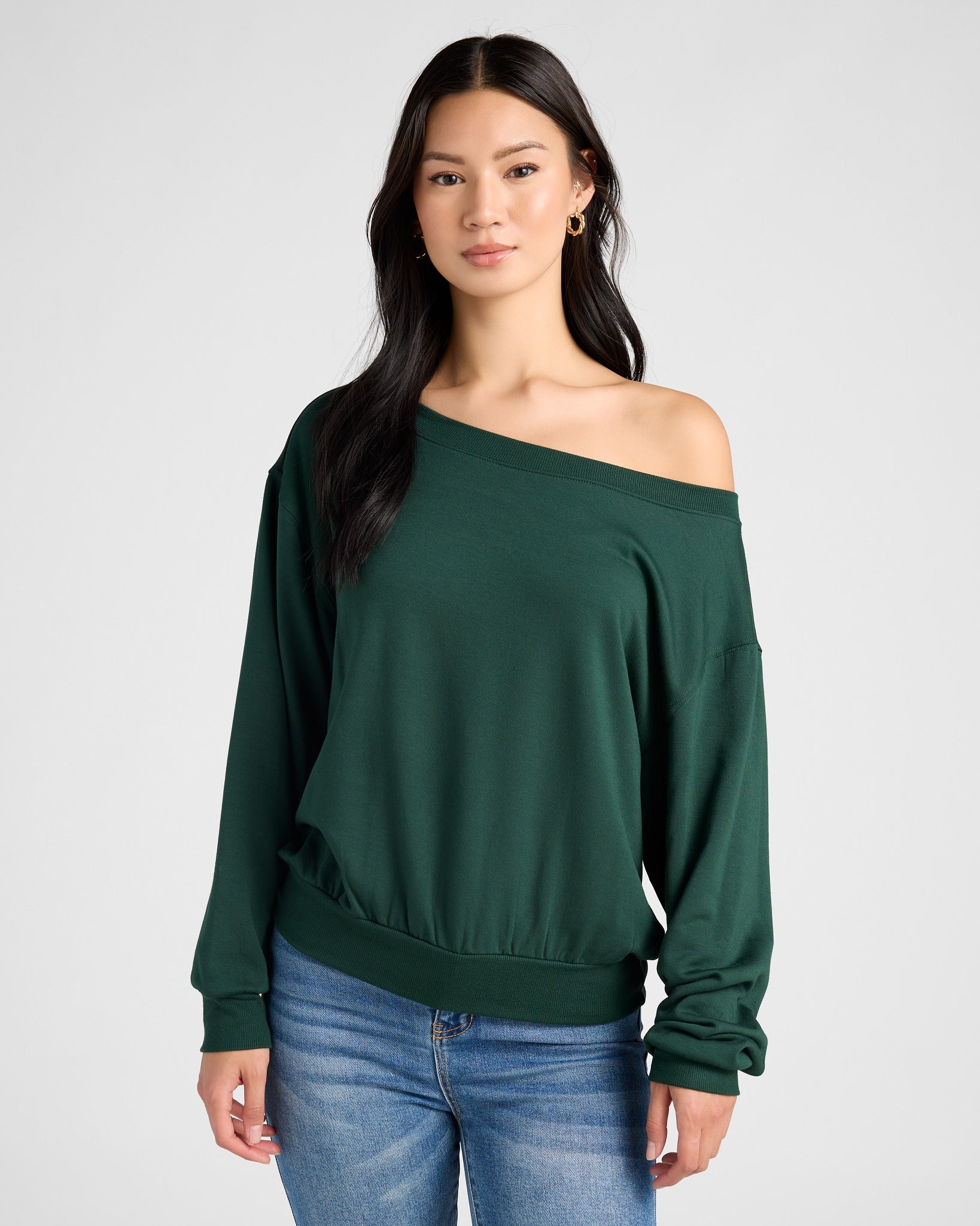 Hunter Green $|& SEAS Brooksville One Shoulder Sweatshirt - SOF Front