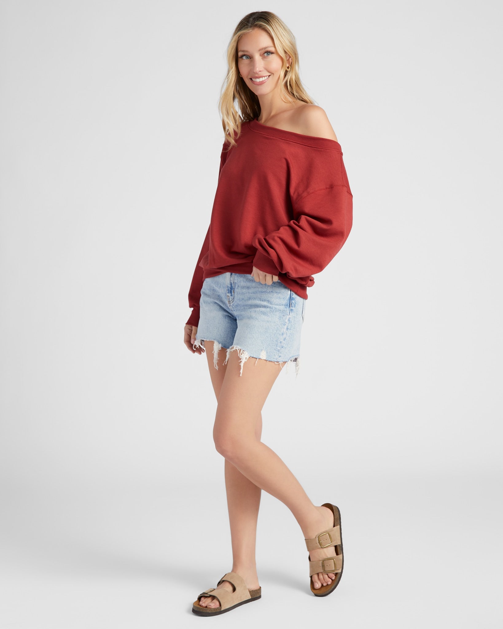 Rosewood $|& SEAS Brooksville One Shoulder Sweatshirt - SOF Full Front