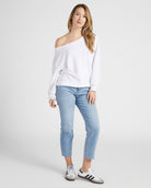 White $|& SEAS Brooksville One Shoulder Sweatshirt - SOF Full Front