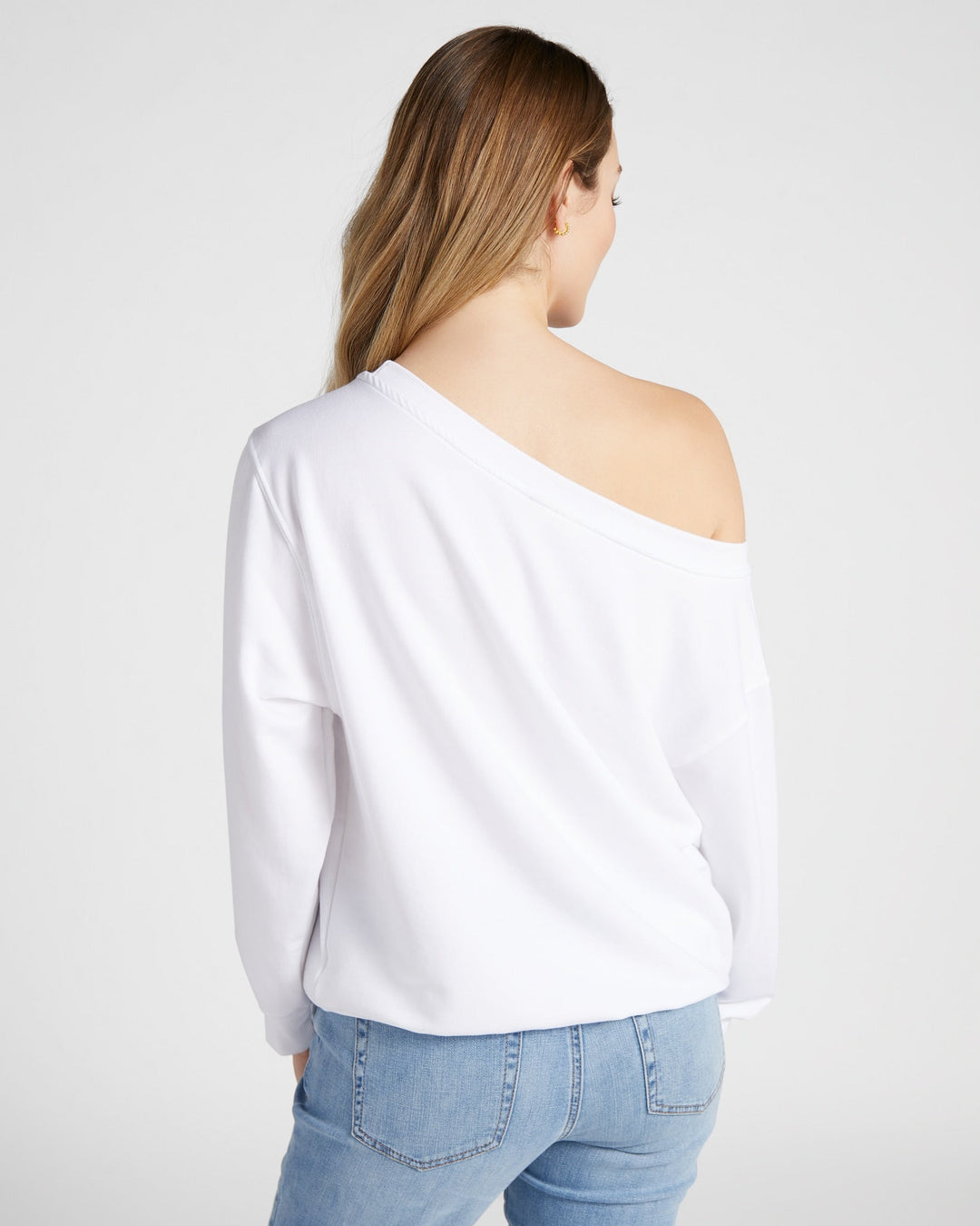 White $|& 78&SUNNY Brooksville One Shoulder Sweatshirt - SOF Back