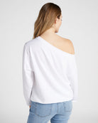 White $|& SEAS Brooksville One Shoulder Sweatshirt - SOF Back