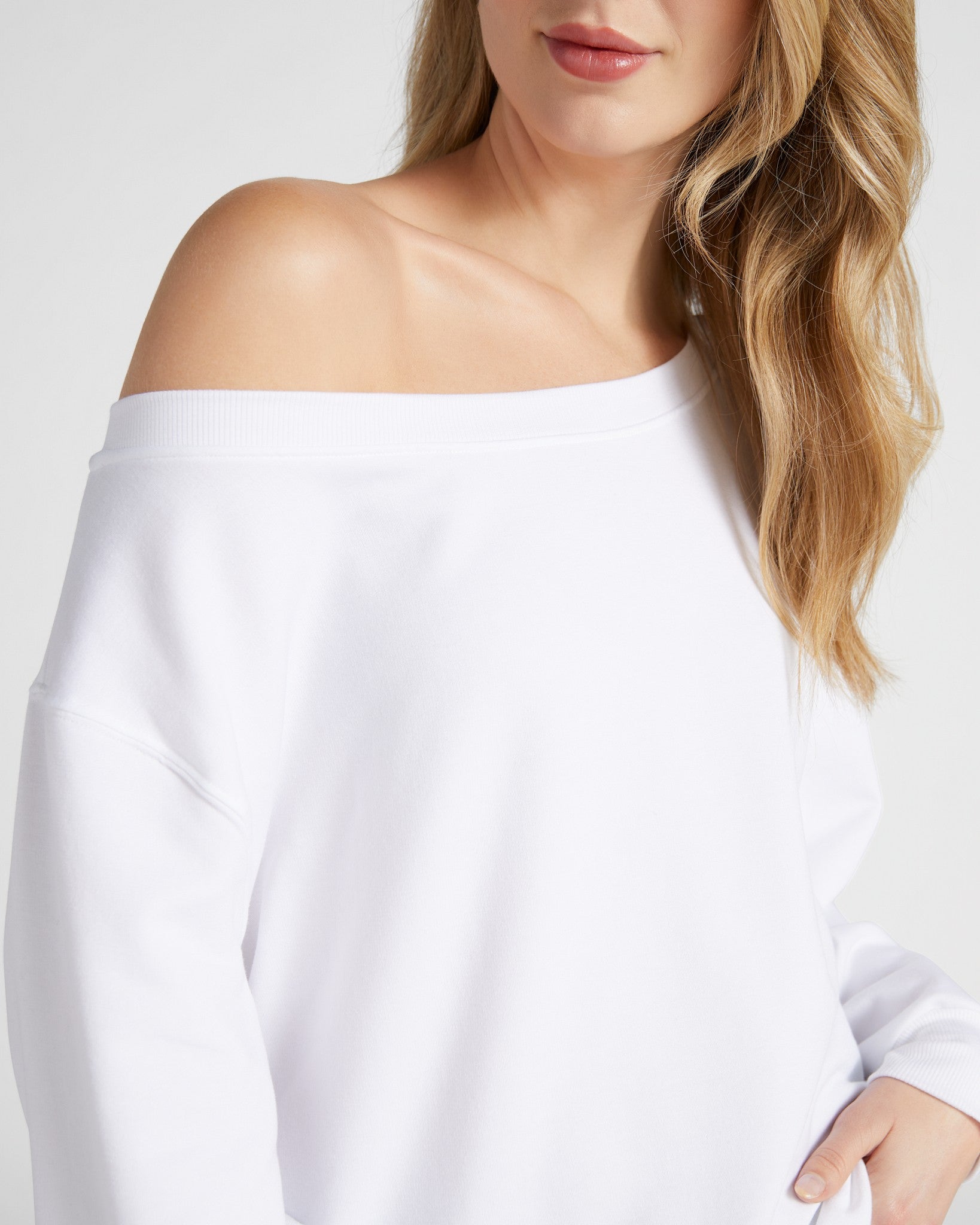 White $|& SEAS Brooksville One Shoulder Sweatshirt - SOF Detail