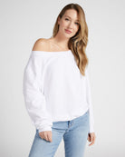 White $|& SEAS Brooksville One Shoulder Sweatshirt - SOF Front