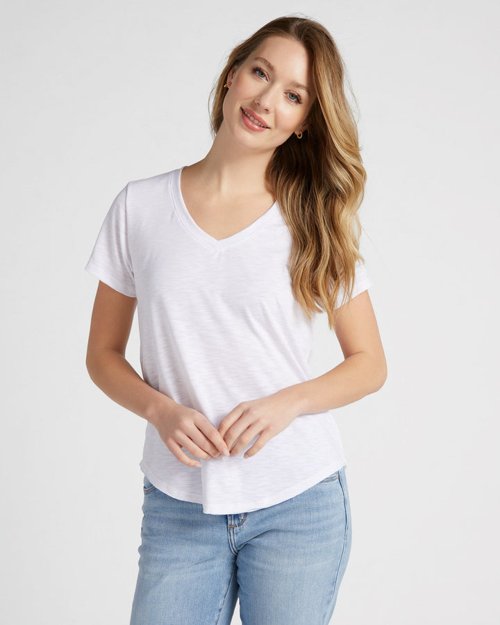 White $|& 78&SUNNY Essential Slub V-Neck Tee - SOF Front