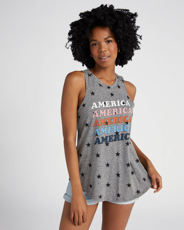 Star Print $|& 78&SUNNY America List Printed Graphic Tank - SOF Front