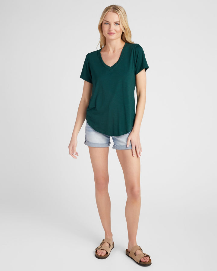 Hunter Green $|& 78&SUNNY Essential Slub V-Neck Tee - SOF Full Front