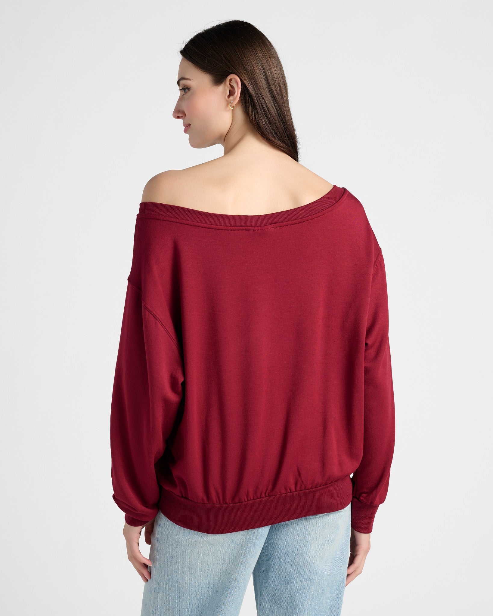 Cabernet $|& SEAS Brooksville One Shoulder Sweatshirt - SOF Back