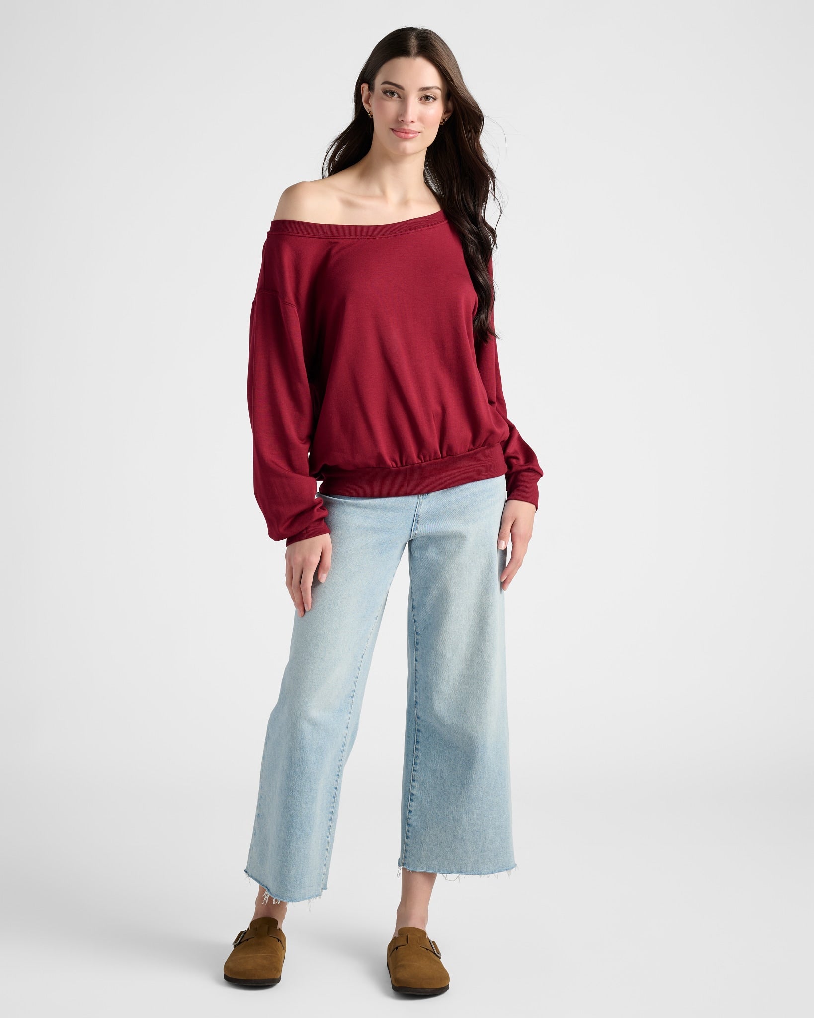 Cabernet $|& SEAS Brooksville One Shoulder Sweatshirt - SOF Full Front